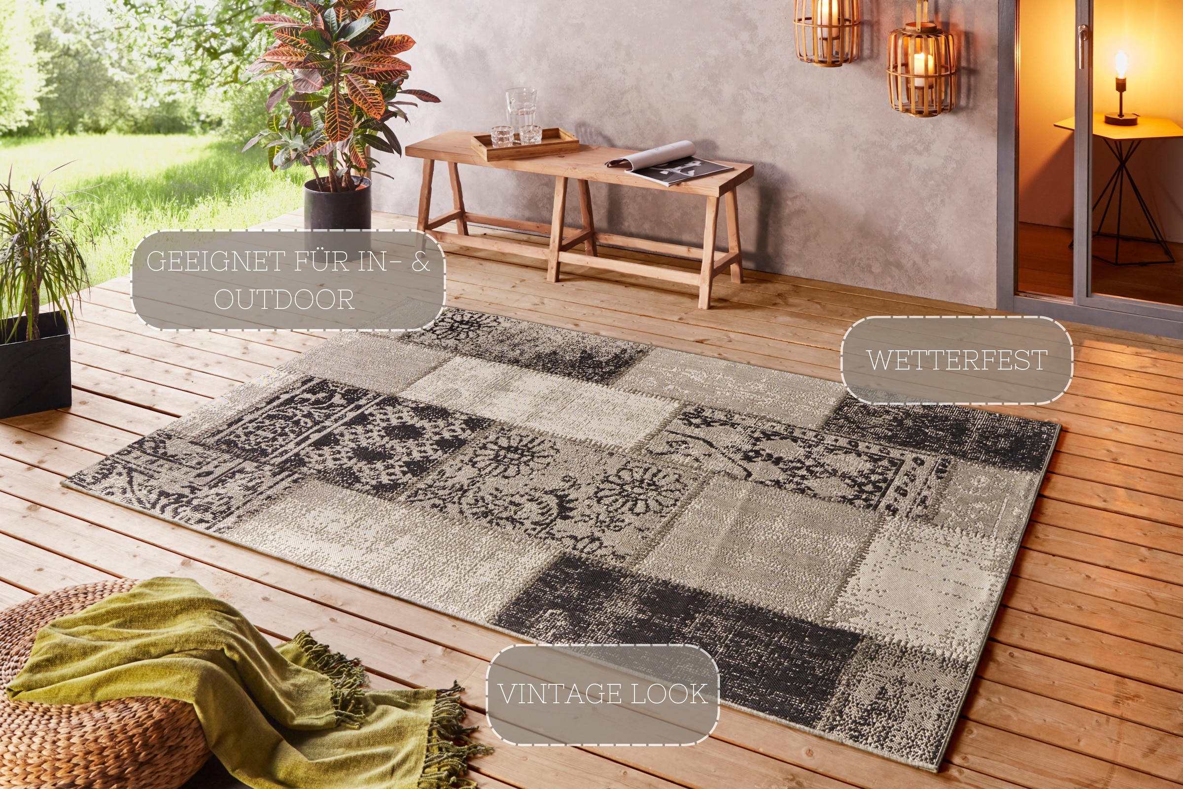 NORTHRUGS Teppich »Symi«, rechteckig, 8 mm Höhe, In- & Outdoor, Kurzflor, Läufer, Vintage, Wohnzimmer, Außenbereich