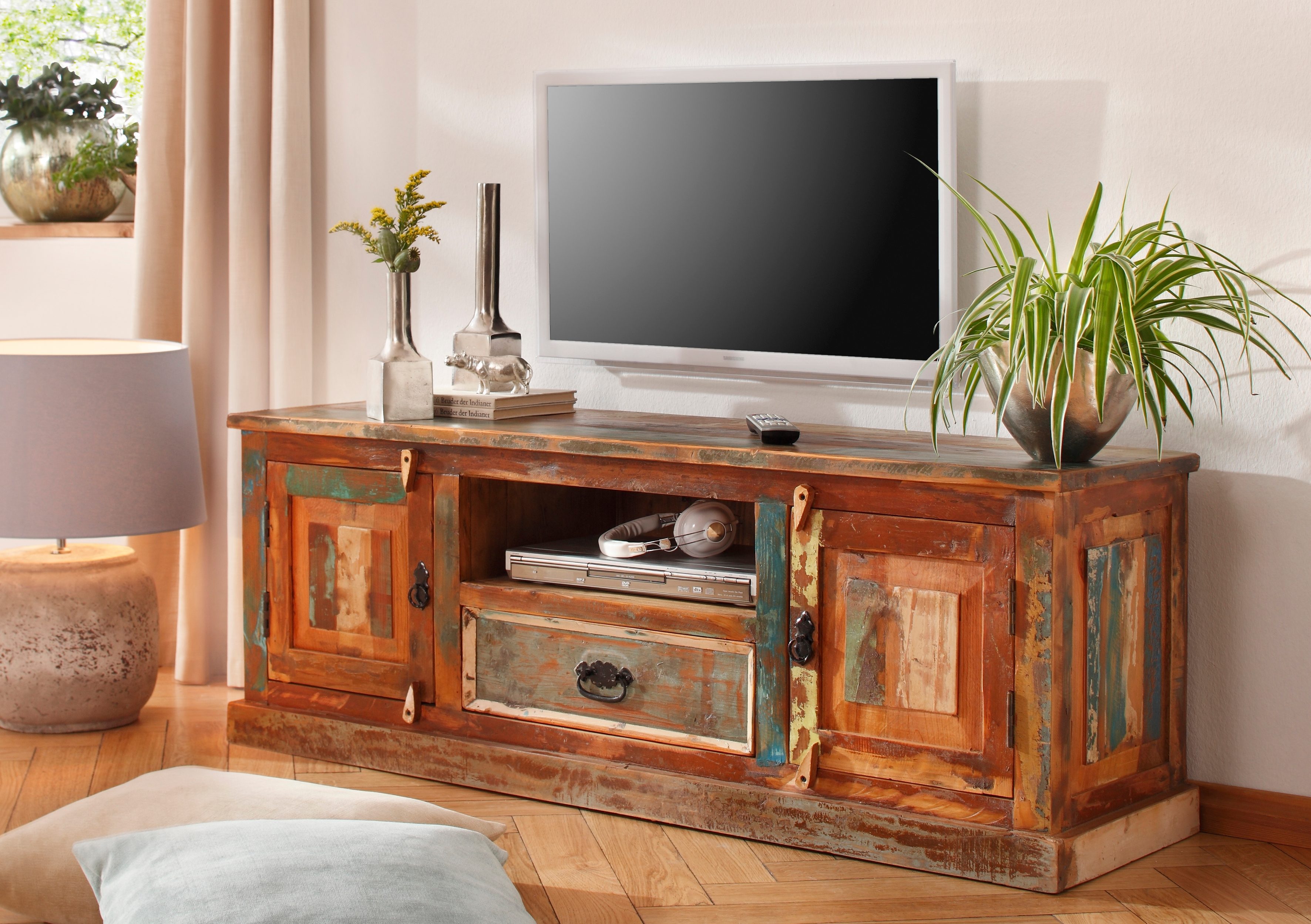 SIT Lowboard "Ifrane TV-Lowboard Altholz mit 2 Türen, Schublade & Kabelloch" Integrierte Kabeldurchführung für ein aufgeräumtes TV-Setup
