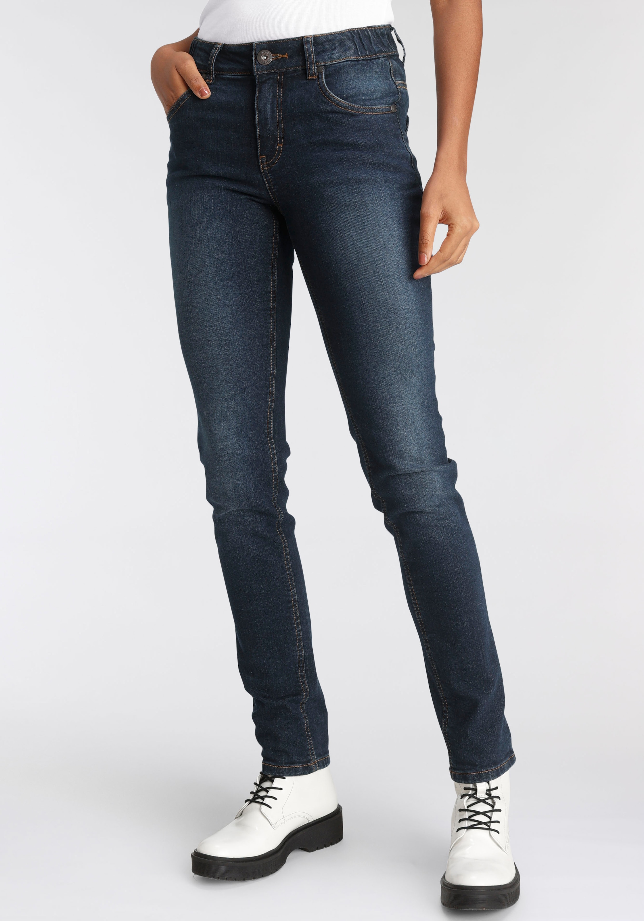 Slim-fit-Jeans »Bund mit seitlichem Gummizugeinsatz«, High Waist