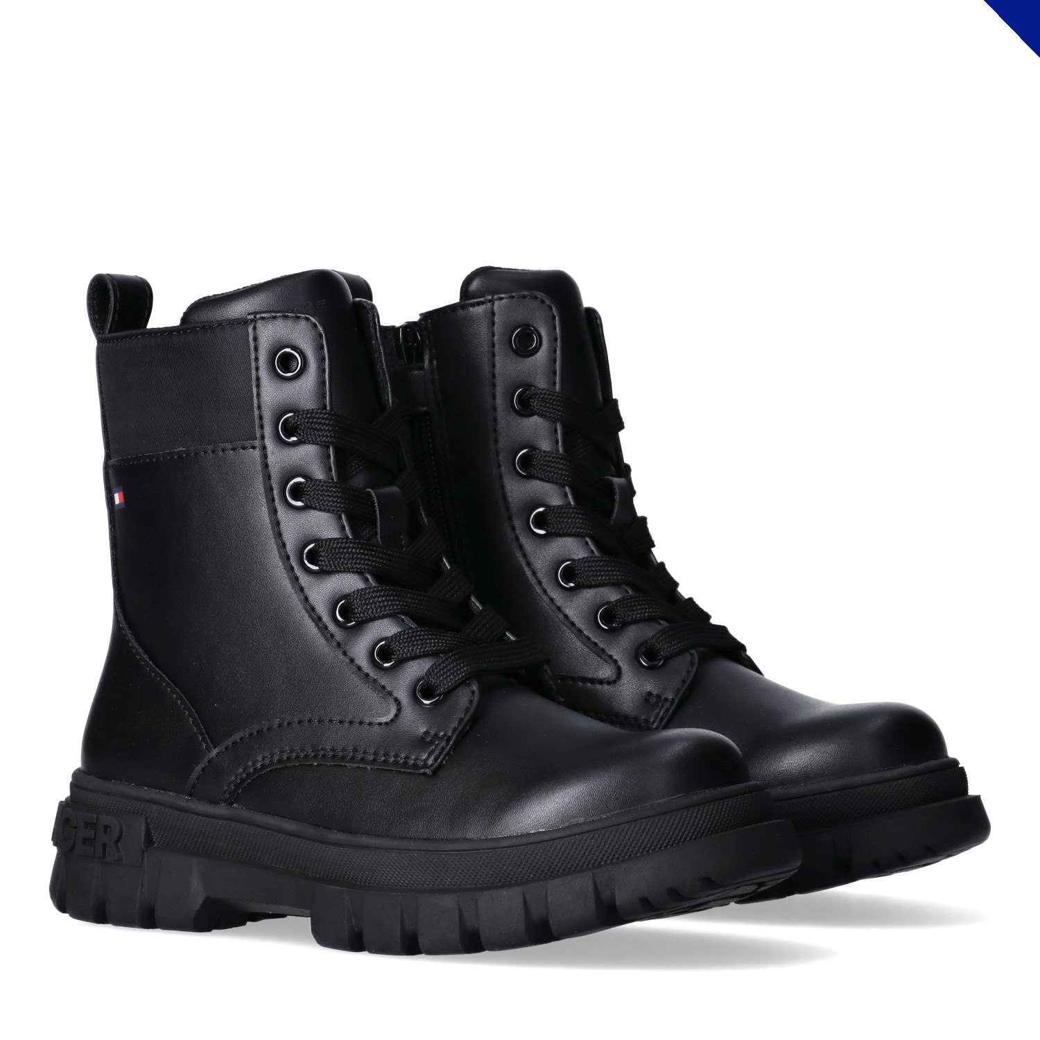 TOMMY HILFIGER Mädchen Schnürboots, Gr. 30, schwarz, Polyester, Synthetik, Schuhe, Biker Boots, Winterboots mit Blockabsatz