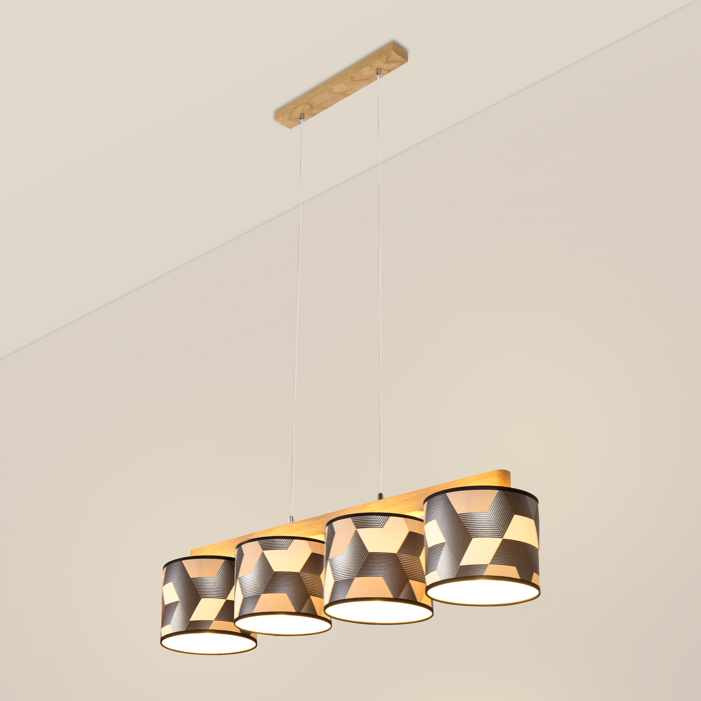BRITOP LIGHTING Pendelleuchte »ESPACIO«, 4 flammig, Leuchtmittel E27 | ohne Leuchtmittel, Hängeleuchte, Aus edlem Eichenholz, Kürzbar