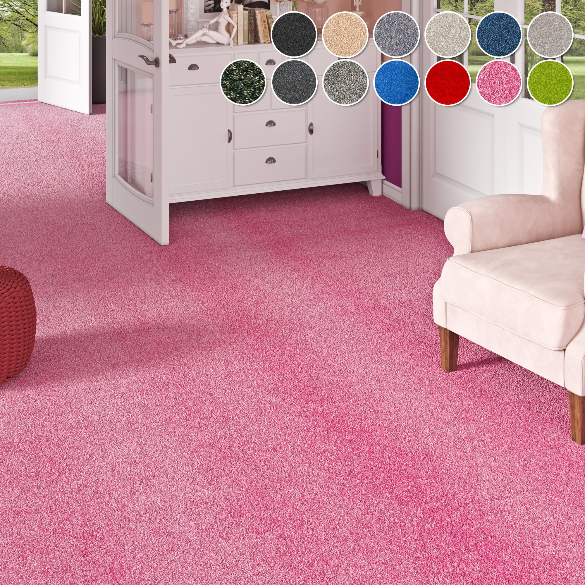 OTTO home Teppichboden "Zephyra, Schlinge, Gesamthöhe 8 mm, Made in Netherlands" rechteckig Uni Farben, Breite 400 cm, strapazierfähig, Wohnzimmer, Schlafzimmer