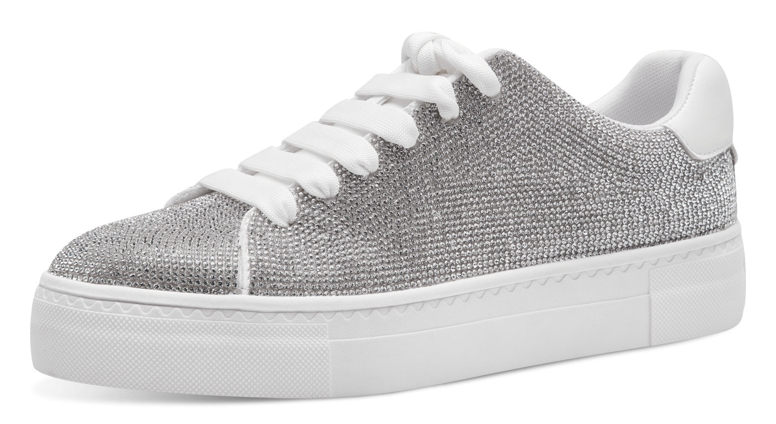 Tamaris Plateausneaker, Freizeitschuh, Halbschuh, Schnürschuh im Silber-Glitzer-Look