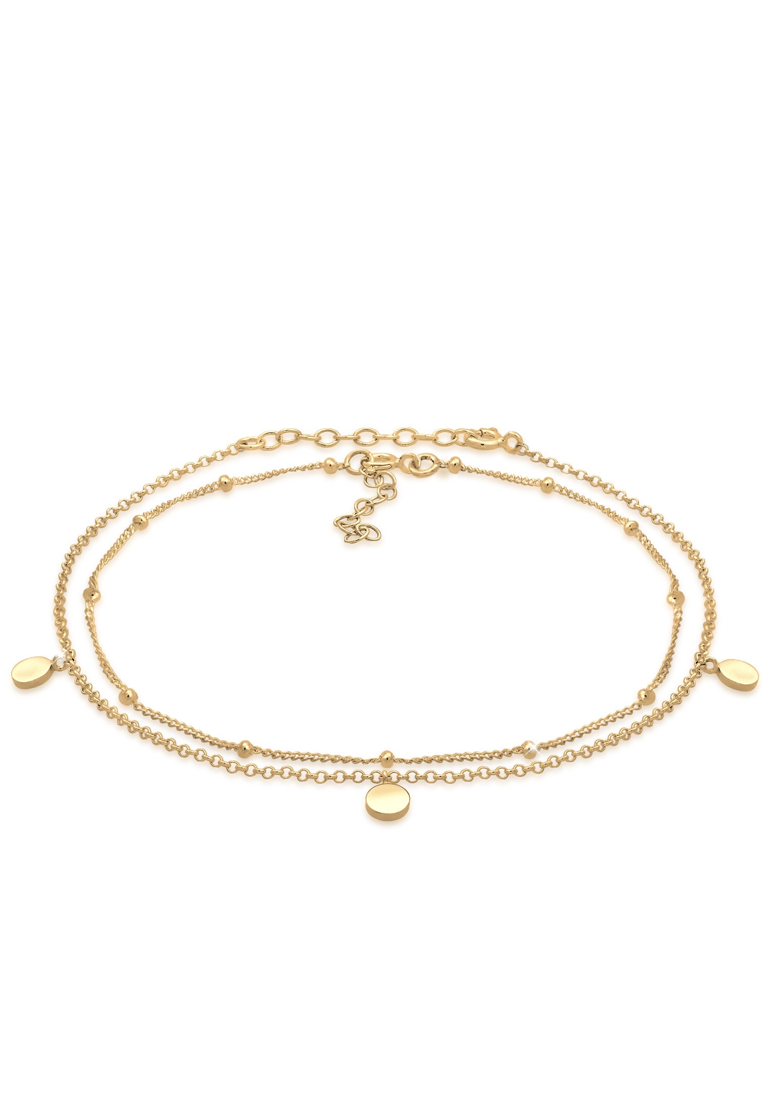 ELLI Damen Fußkette "Ball Basic 2er Set 925 Sterling Silber", 22cm, Silber 925 (Sterlingsilber), gold, Silber 925 (Sterlingsilber), Fußketten