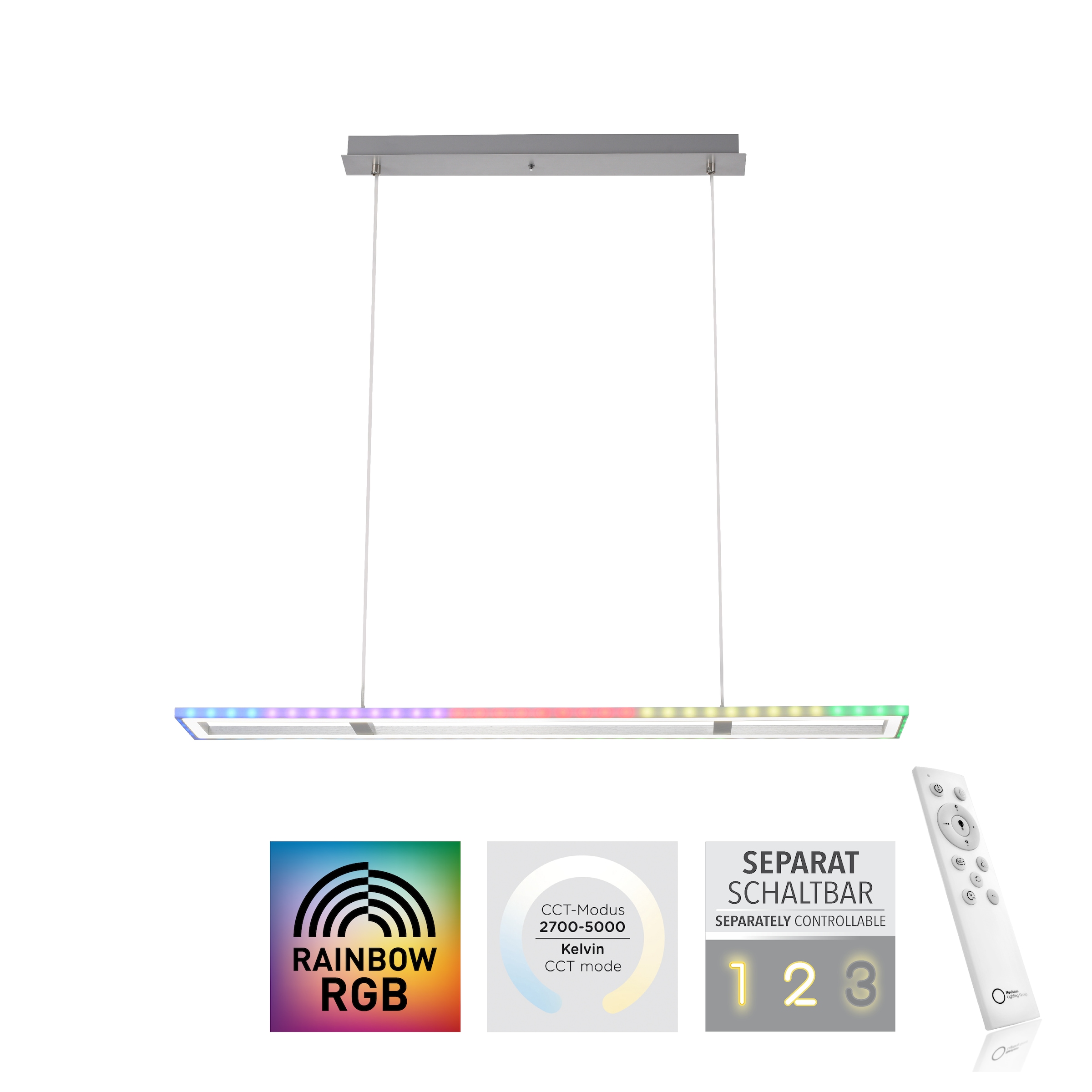 JUST LIGHT Pendelleuchte »FELIX60«, 2 flammig-flammig, LED, CCT - über Fernbedienung, RGB-Rainbow, Infrarot inkl., dimmbar