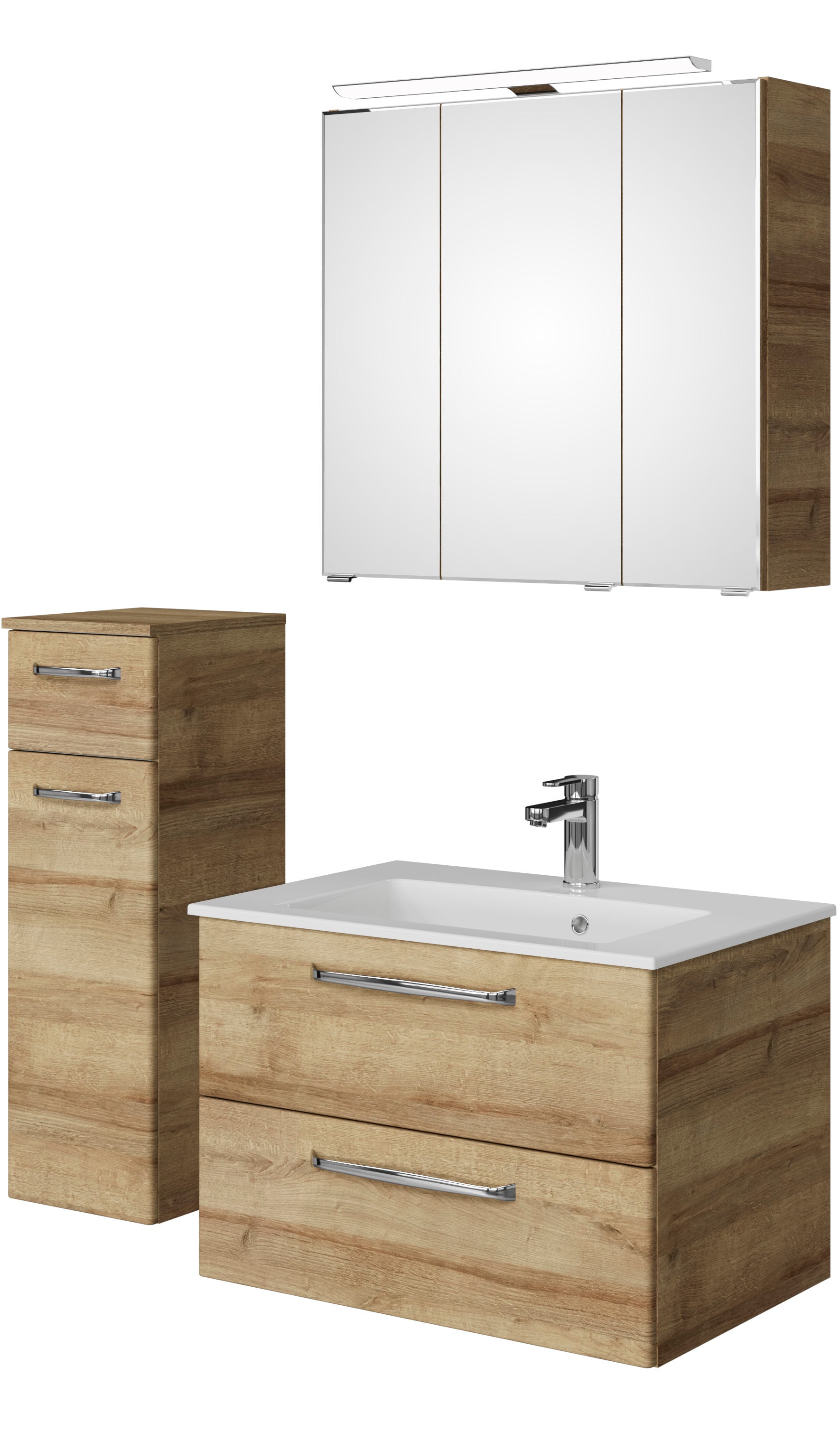 Saphir "Badmöbel-Set Trentino 3-tlg Mineralmarmorwaschtisch LED-Spiegelschrank" 4 Stk. tlg.