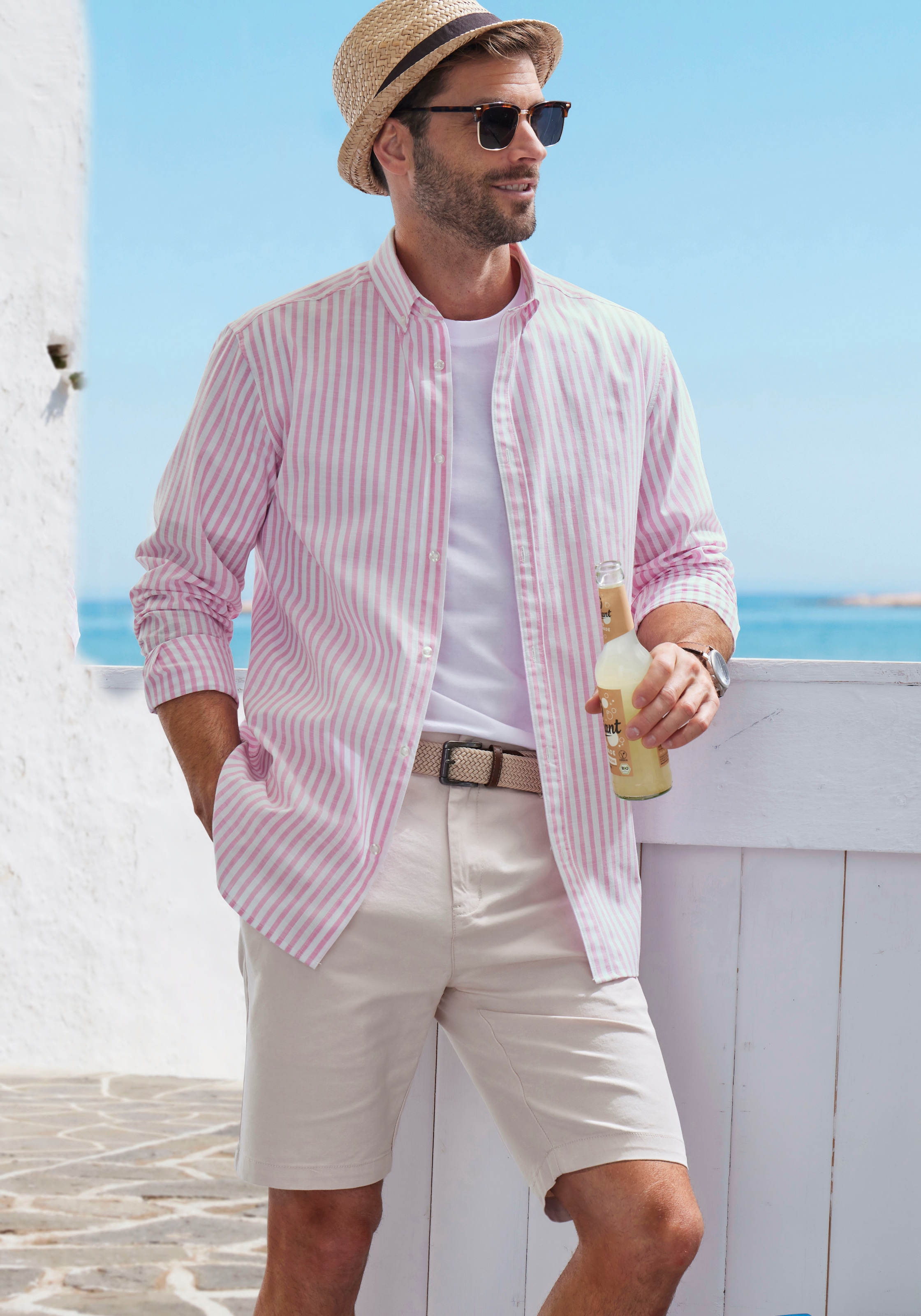 John Devin Langarmhemd »Regular Fit«, Streifenhemd mit Button-down-Kragen, aus reiner Baumwolle