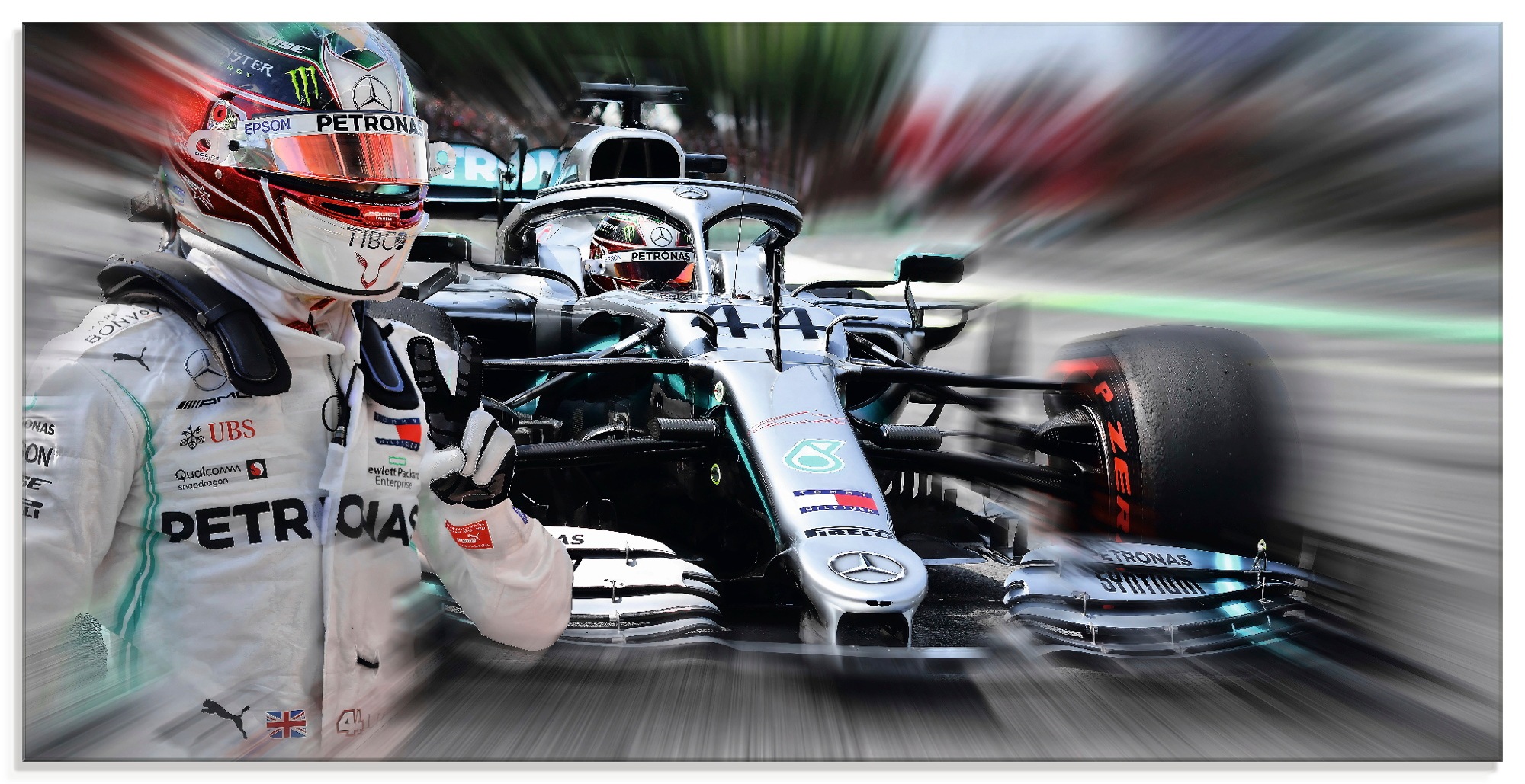 Glasbild ARTLAND "Weltmeister Sir Lewis Hamilton", farbe bild(er): farbig, B:60cm H:30cm, Bilder, in verschiedenen Größen