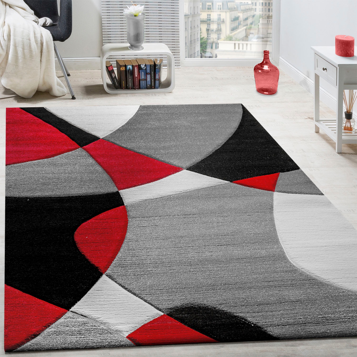 Teppich PACO HOME "Diamond 664", rot, B:80cm H:15mm L:150cm, Kunstfaser, Teppiche, Teppich, 3D-Design, Kurzflor, 3D-Design, modernes geometrisches Muster