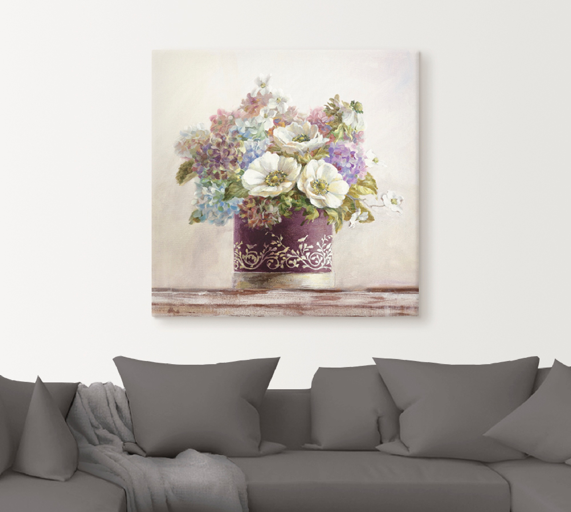 Artland Wandbild »Anemonen in Auberginer Hutschachtel«, Blumen, (1 St.), als Leinwandbild, Poster, Wandaufkleber in verschied. Größen