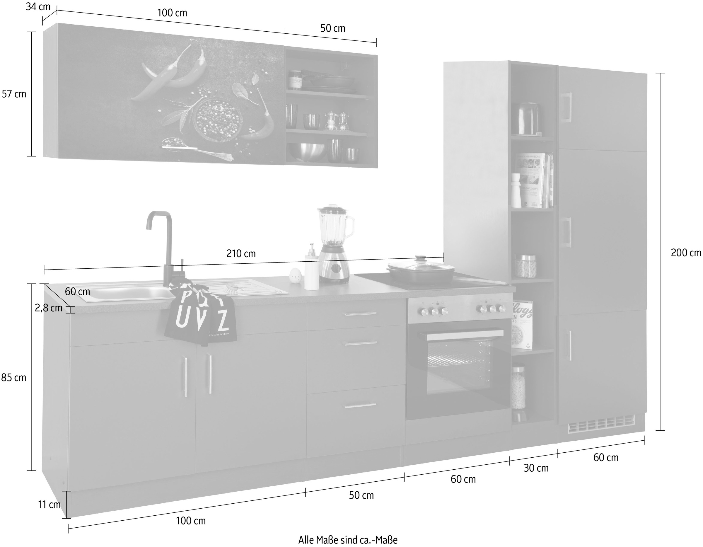 KOCHSTATION Küchenzeile »KS-Paris – Küchen mit einzigartigen Fotomotiven auf den Fronten« Breite 300 cm, wahlweise mit E-Geräten, mit Motivdruck