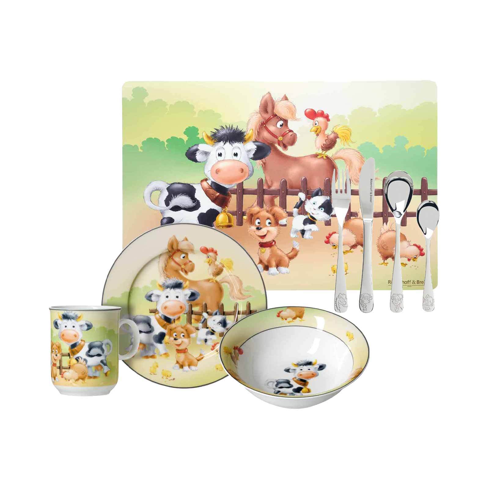Ritzenhoff & Breker Kindergeschirr-Set "Kindergeschirr mit Platzset & Besteck Hoftiere bunt" Spülmaschinengeeignet