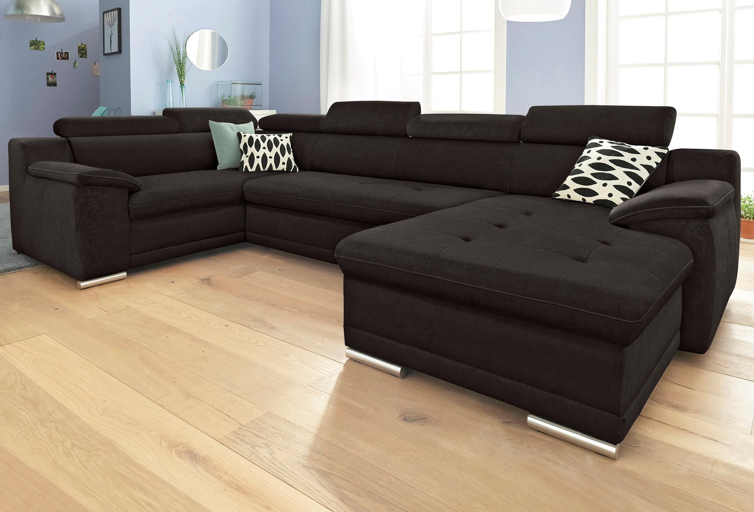Wohnlandschaft "Andiamo U-Form, B: 336 cm, Kopfteilverstellung, XXL-Sofa" mit Schlaffunktion, frei stellbar, Couch für Wohnkomfort