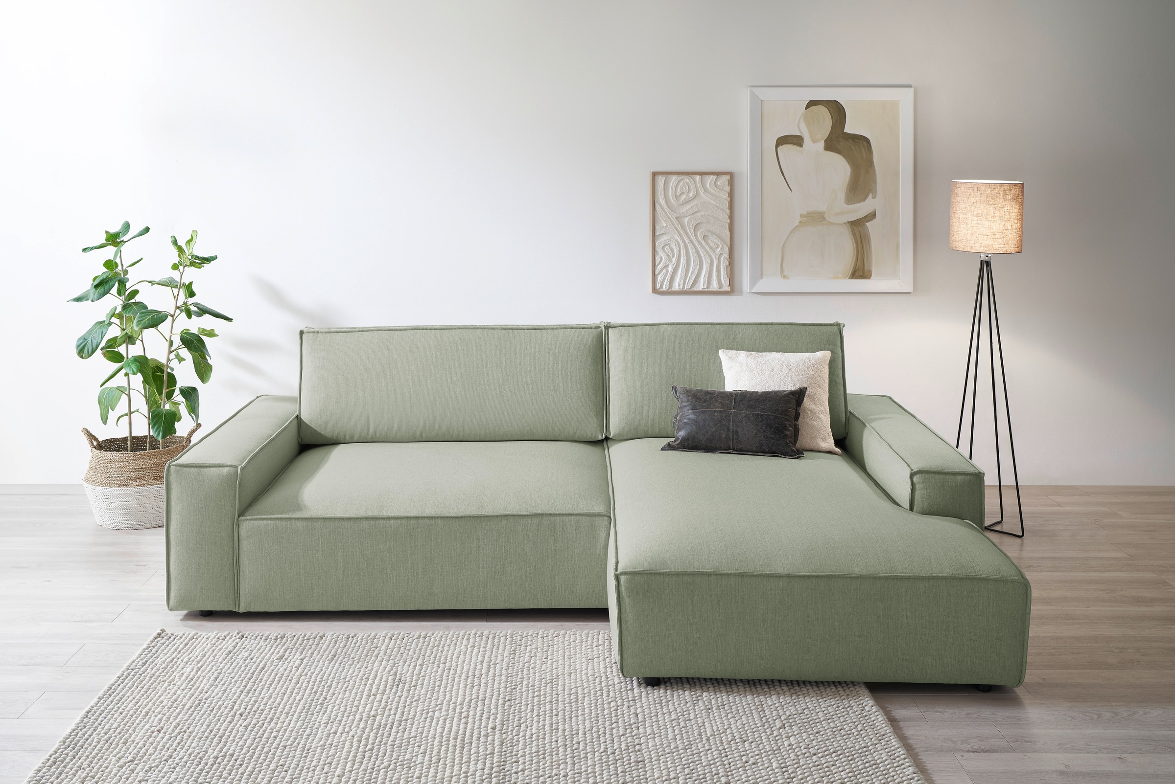 Home affaire Ecksofa »NEU: SHERWOODL XXL 284, Big-Sofa L-Form, tiefe Sitzfläche 95 cm, Cord,«, Leinenoptik, Recamiere rechts/links, auch als Schlafsofa stellbar