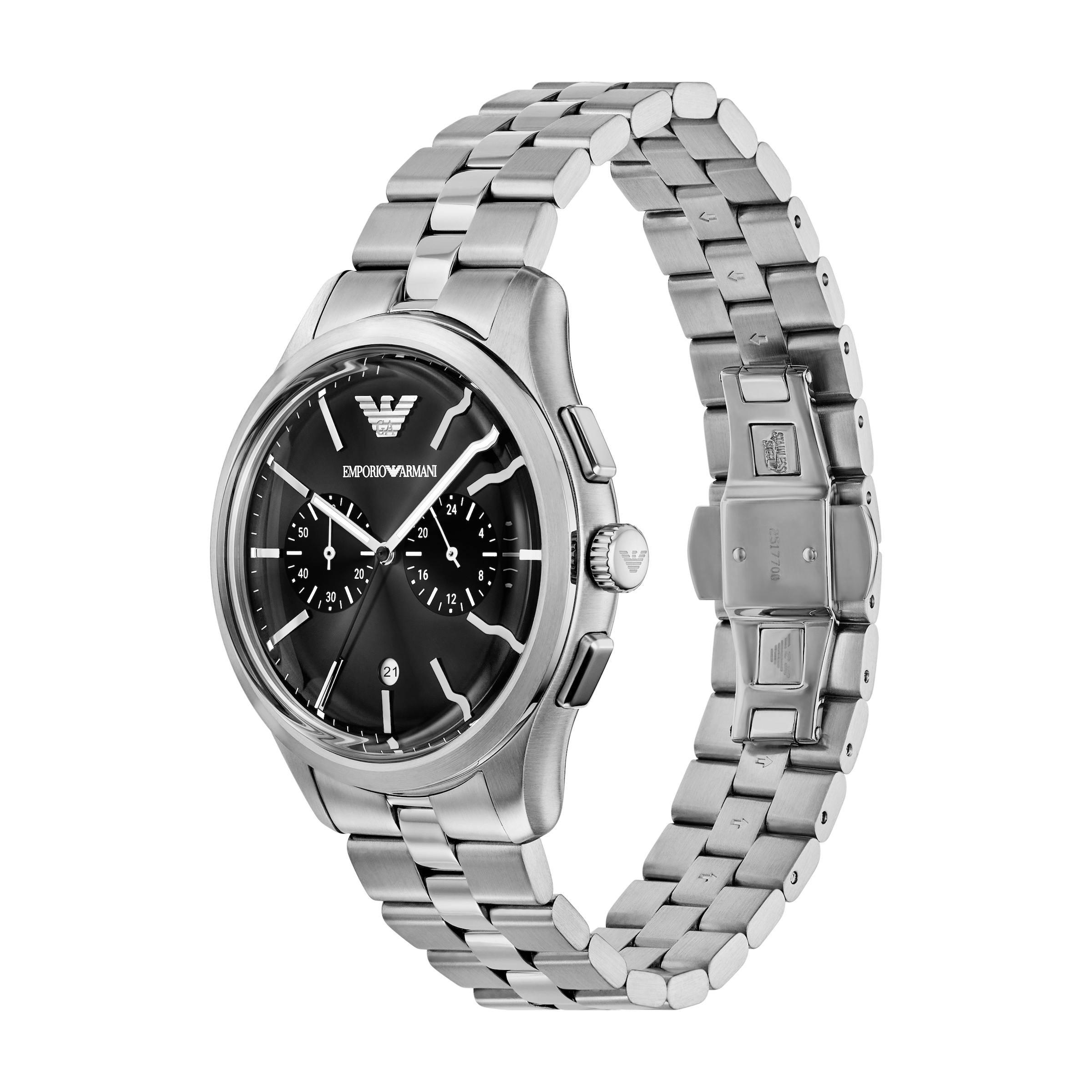 Emporio Armani Chronograph Quarzuhr, Armbanduhr, Herrenuhr, Edelstahlarmband, analog, Tag