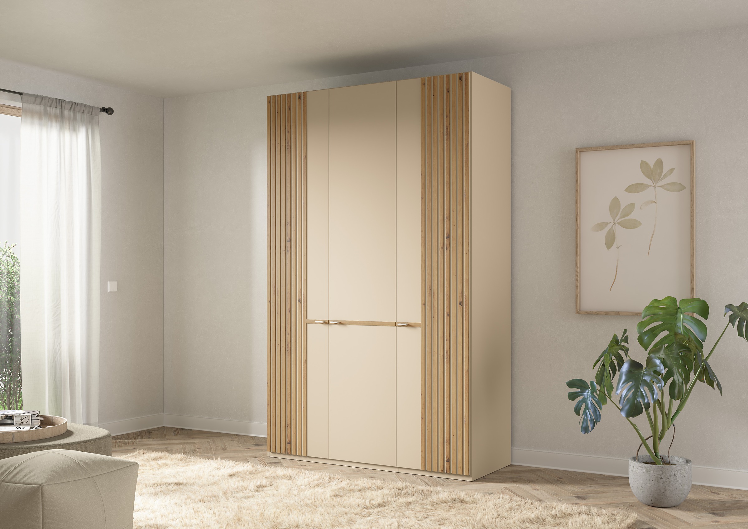 Musterring Drehtürenschrank "Isabelle" Lamellen in Eiche, Griffe in silber, günstig online kaufen