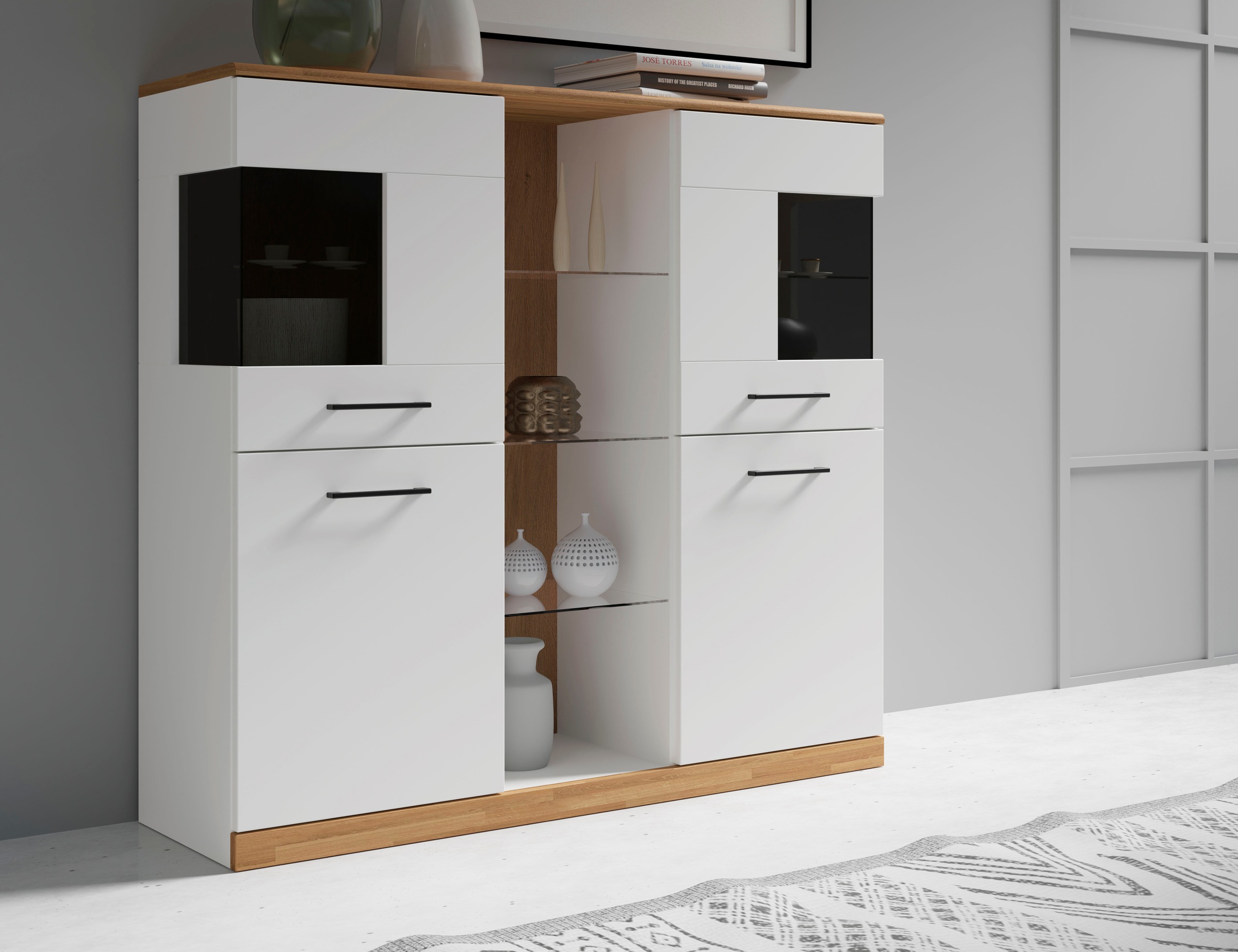 Home affaire Highboard "Ribe,120cm breit,112cm hoch,12 Fächer", Oberplatte günstig online kaufen