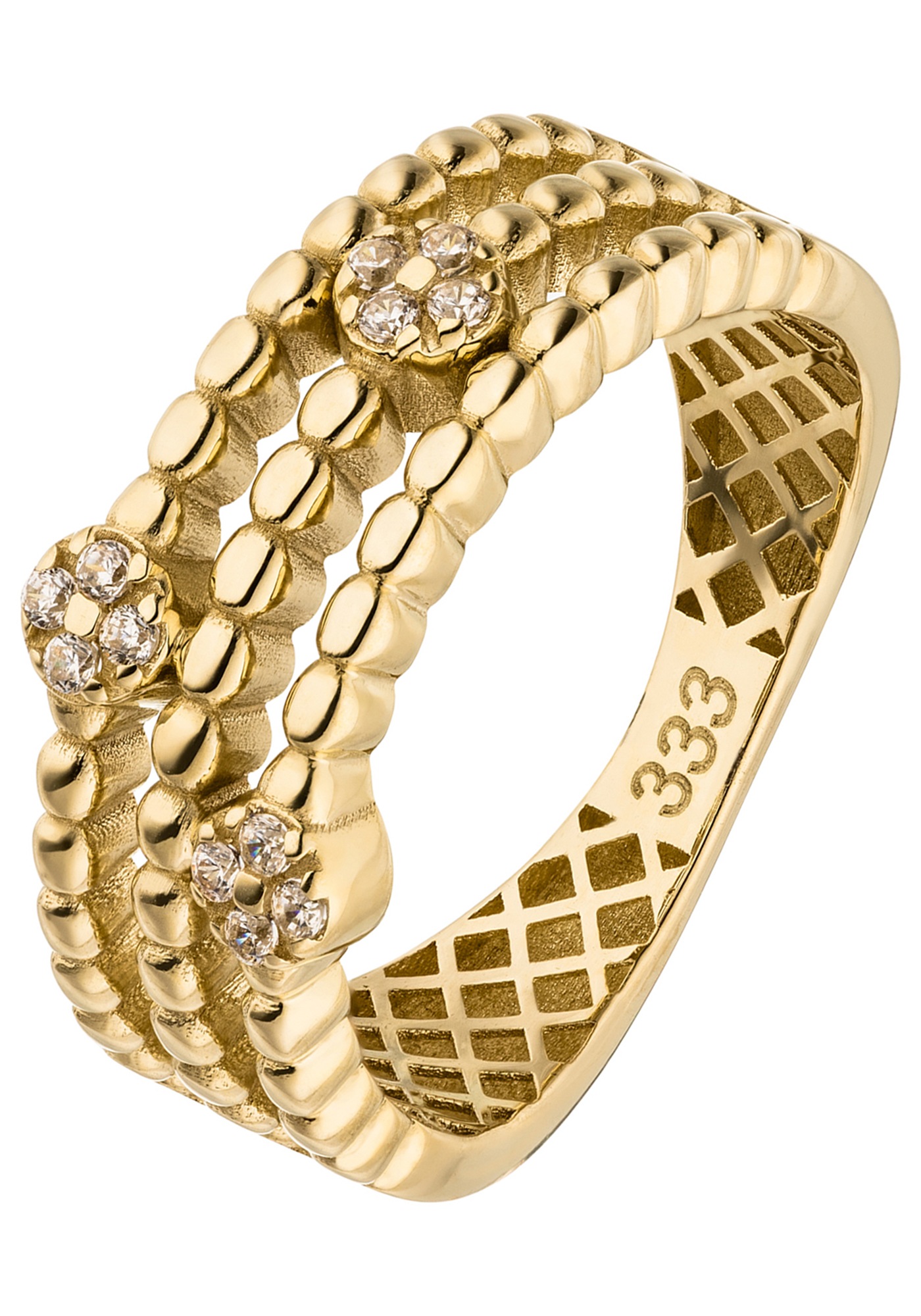 Goldring JOBO "Ring Damenring breit dreireihig" Gr. 56, gelbgold 333, Fingerringe, Damen, 56, Gelbgold 333, Goldring, 333 Gold mit 12 Zirkonia