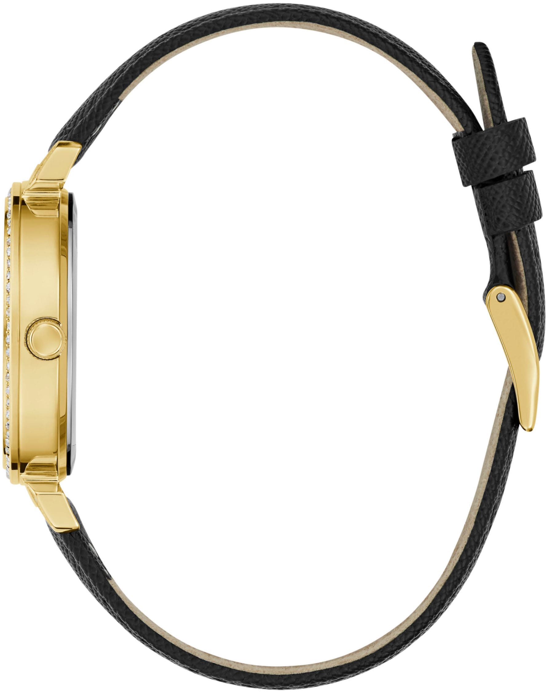 Guess Quarzuhr »ENCHANTMENT«, Armbanduhr, Damenuhr, Kristallsteine, Mineralglas, Lederarmband