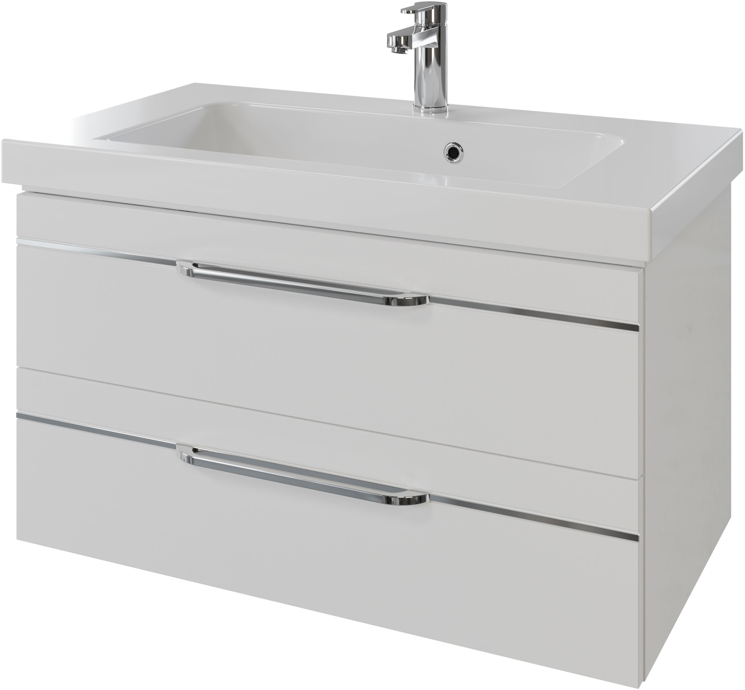 Saphir Badmöbel-Set »Balto 2-teilig Mineralmarmor-Waschtisch mit LED-Spiegel, Waschplatz«, (2 St.), 92 cm breit, mit 2 Schubladen, Badschrank inkl. Schubladendämpfer