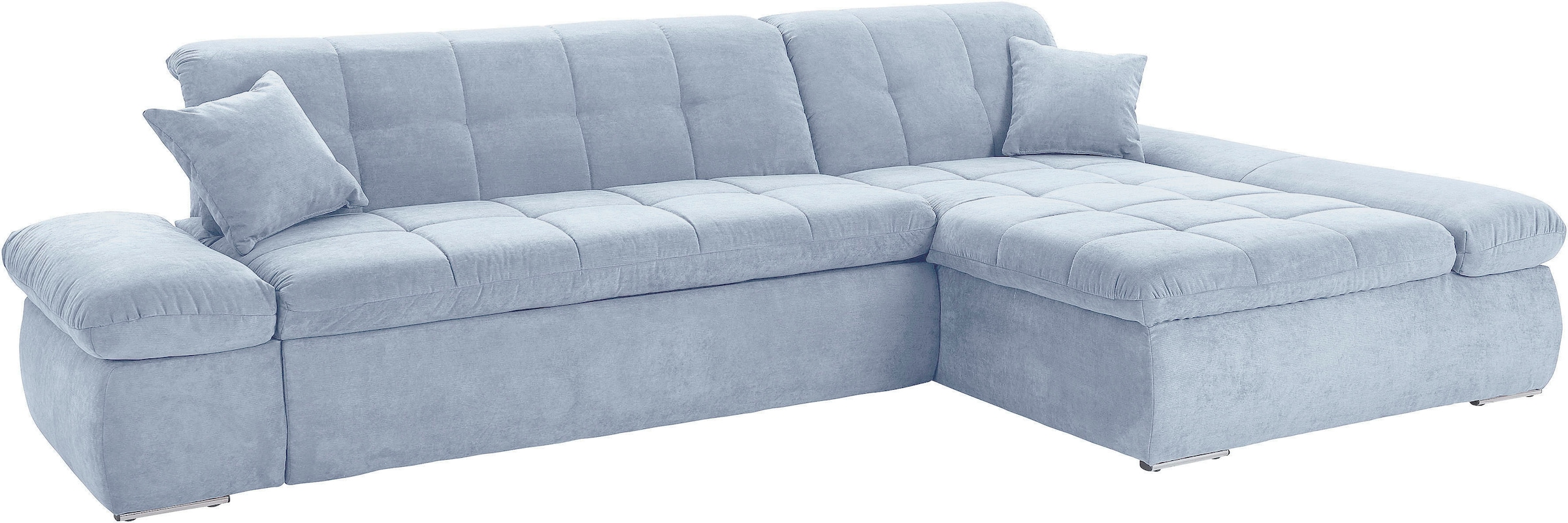DOMO collection Ecksofa "MORIC Massiv - Belastbar bis 140 kgxSitz, 300x172 cm, XXL-Format" L-Form, Chenilleoptik, pastelblau