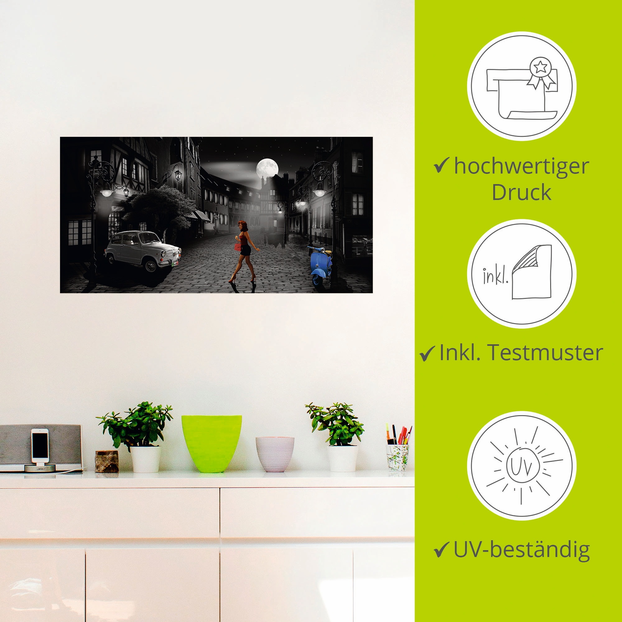 Artland Wandbild »Feierabend in bella Italia«, Frau, (1 St.), als Alubild, Outdoorbild, Leinwandbild, Poster, Wandaufkleber