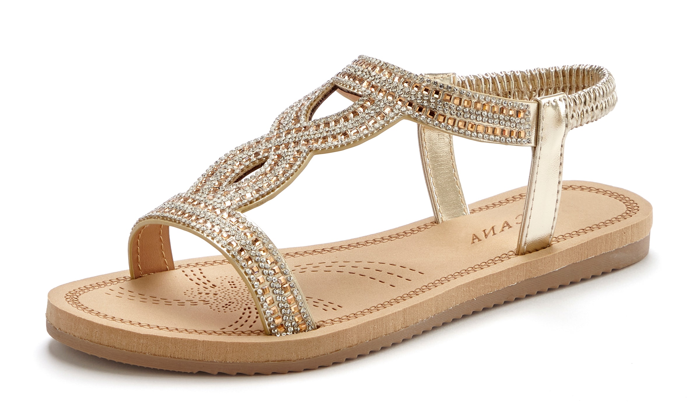 Vivance Sandale »Sandalette, Sommerschuh, offener Schuh«, mit elastischen Riemchen und Glitzersteinchen VEGAN