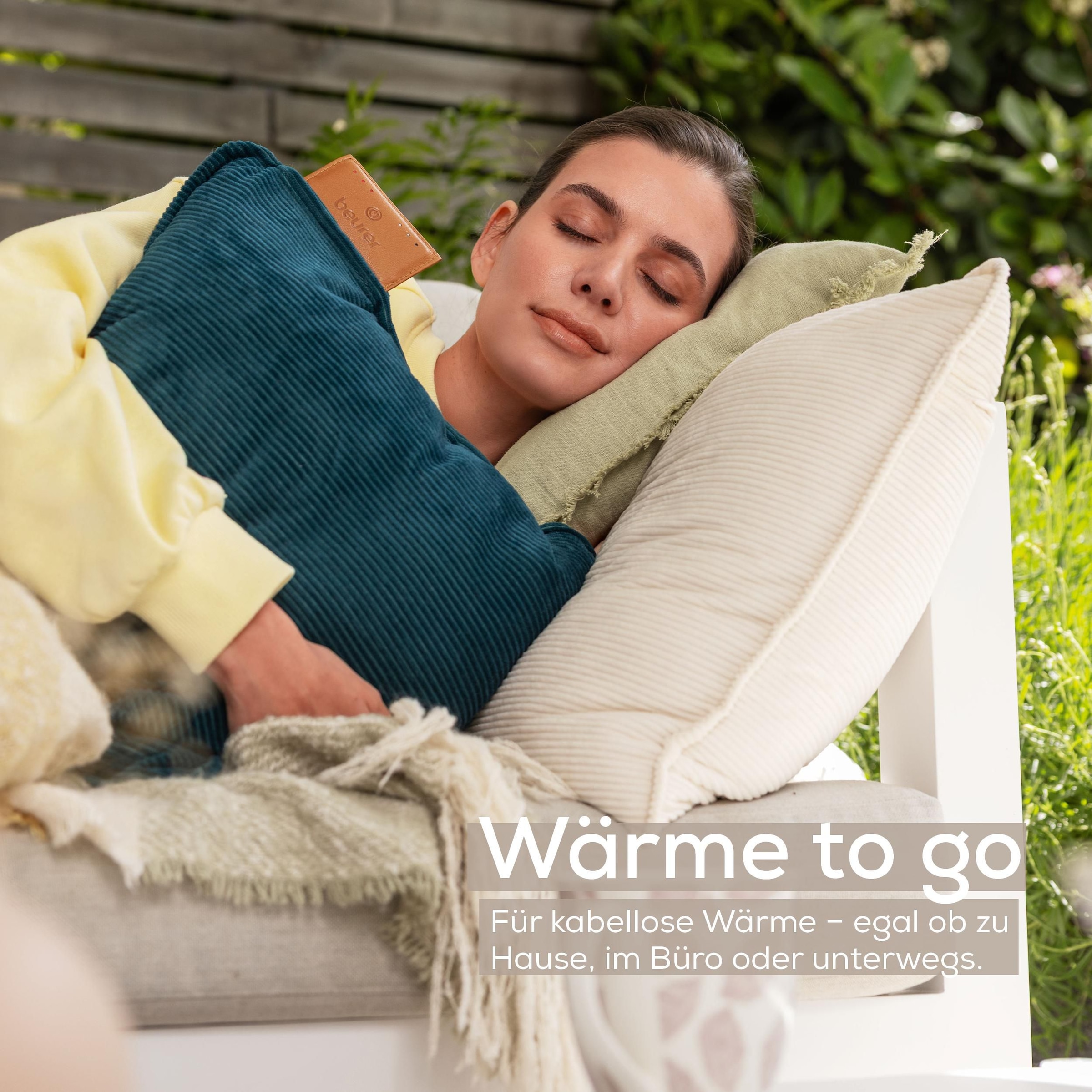 BEURER Heizkissen »HK 77 Heaty, kabellos« Stylisches Design mit modernem Cordstoff, 3 Temperaturstufen, 45x45 cm