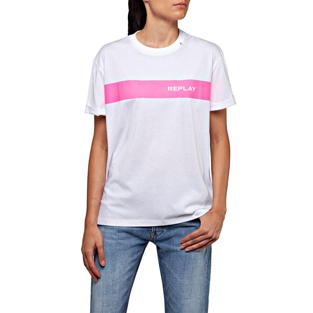 Replay T-Shirt, mit auffälligem Neon-Logoprint