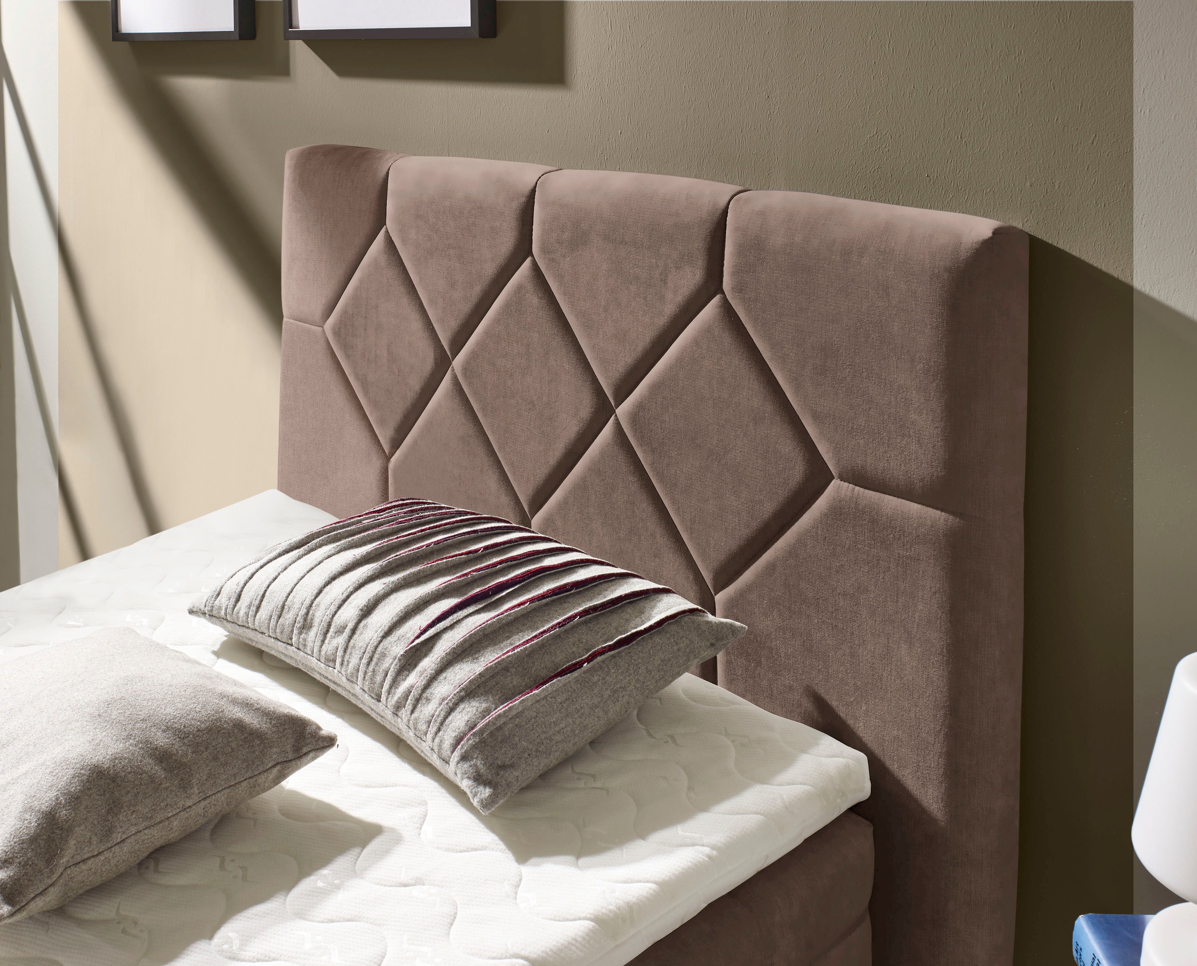 Boxspringbett HOME AFFAIRE "Atlanta", grau (taupe), B:110cm L:221cm, Kunststoff, Massivholz, Stoff, Komplettbetten, Boxspringbett, inklusive Topper und Bettkasten 3