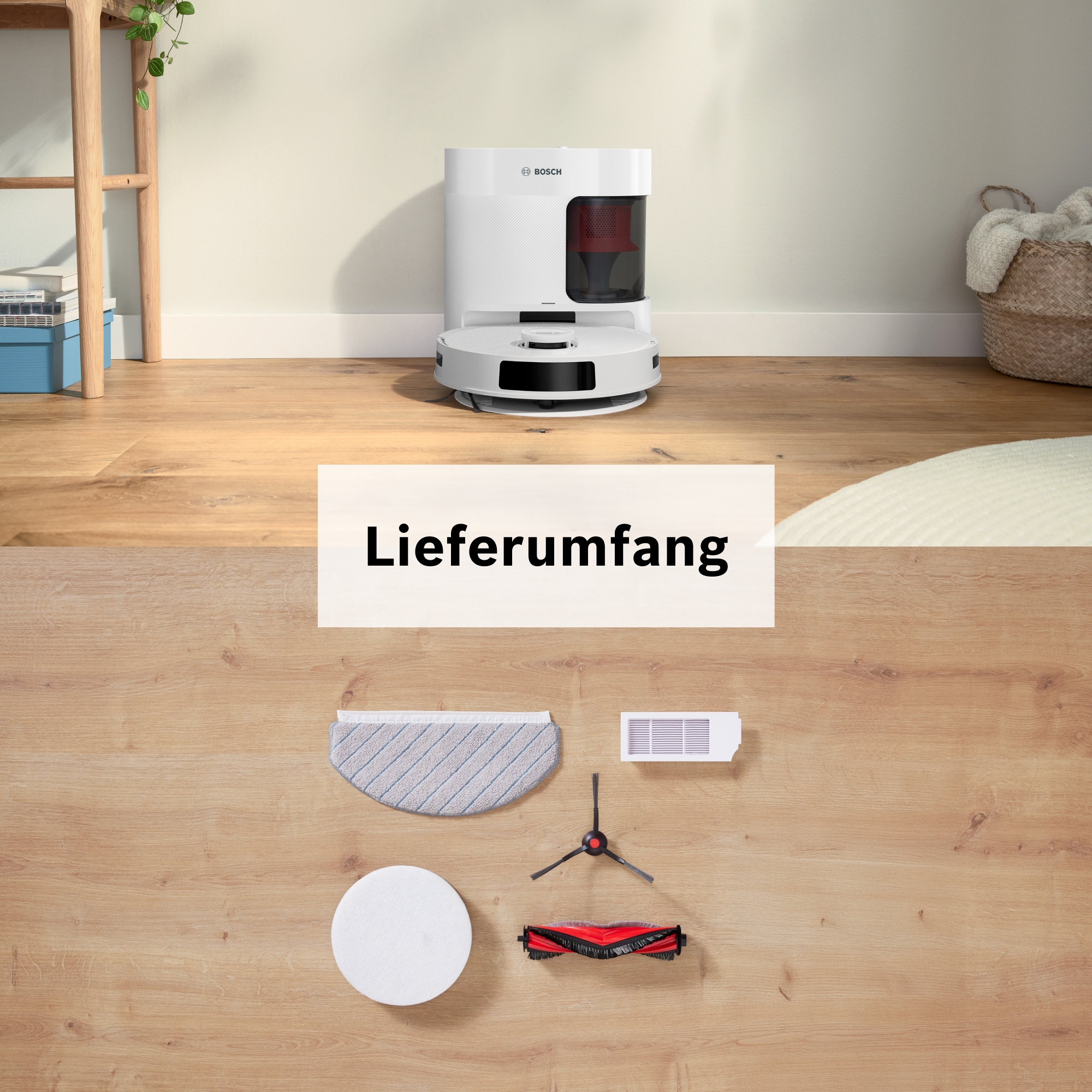 BOSCH Saugroboter »Spotless + BCRD1W, Saugroboter mit Wischfunktion, 11.000 Pa Saugkraft«, Trocken-Servicestation, Infrarot Navigation, Carbon Bürste