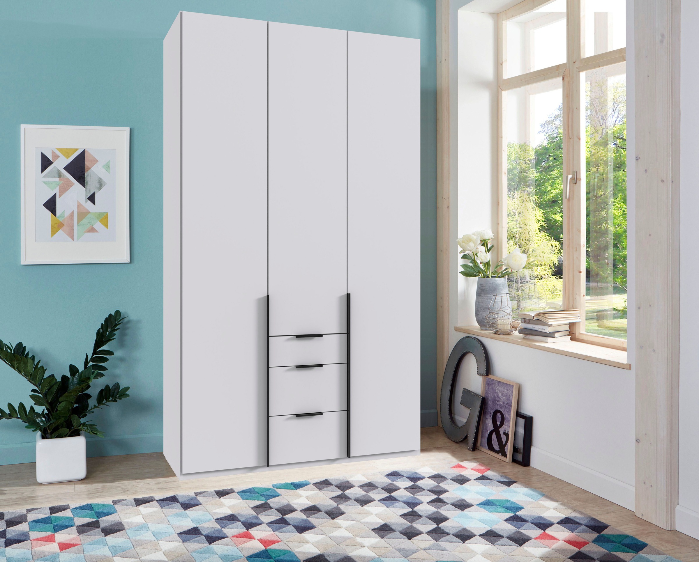 Wimex Drehtürenschrank »Mugano, 135 oder 180cm breit, 208 oder 236cm hoch, Made in Germany«, (mit langen Griffstangen aus Metall), wahlweise mit oder ohne Spiegel, mit Schubladen