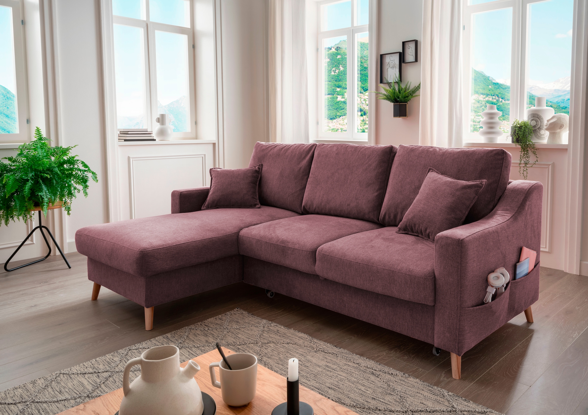 Home affaire Ecksofa "Valentina L-Form" 2 Zierkissen, mit Seitentasche, aus günstig online kaufen