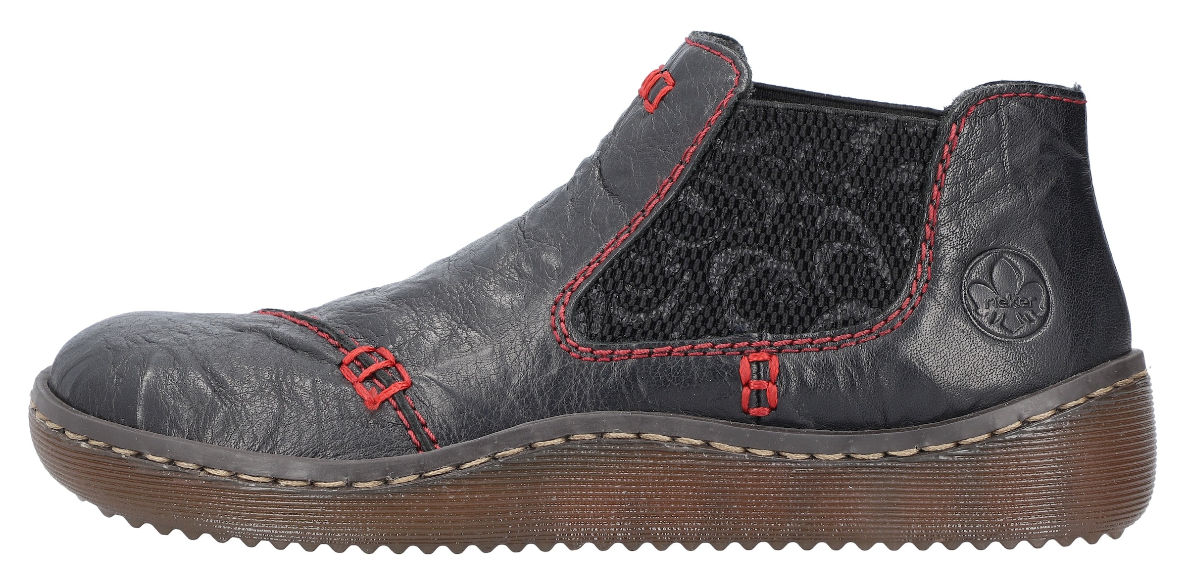 Rieker Chelseaboots, Stiefelette, Boots, Schlupfschuh mit gemustertem Stretcheinsatz