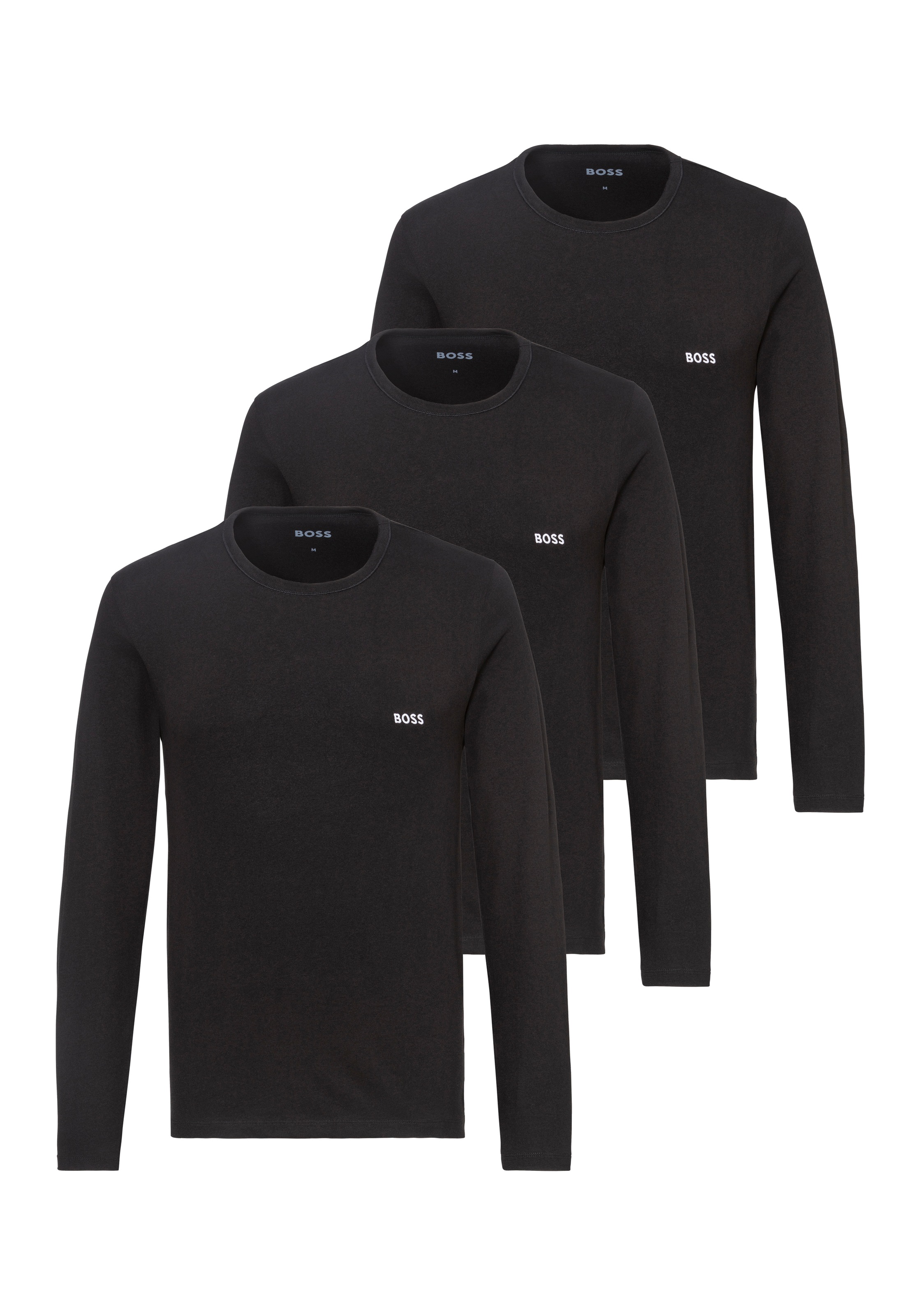 BOSS Langarmshirt "longsleeve-Shirt R-Neck Classic COTTON 3pcs/pack", mit BOSS Logo-Schriftzug