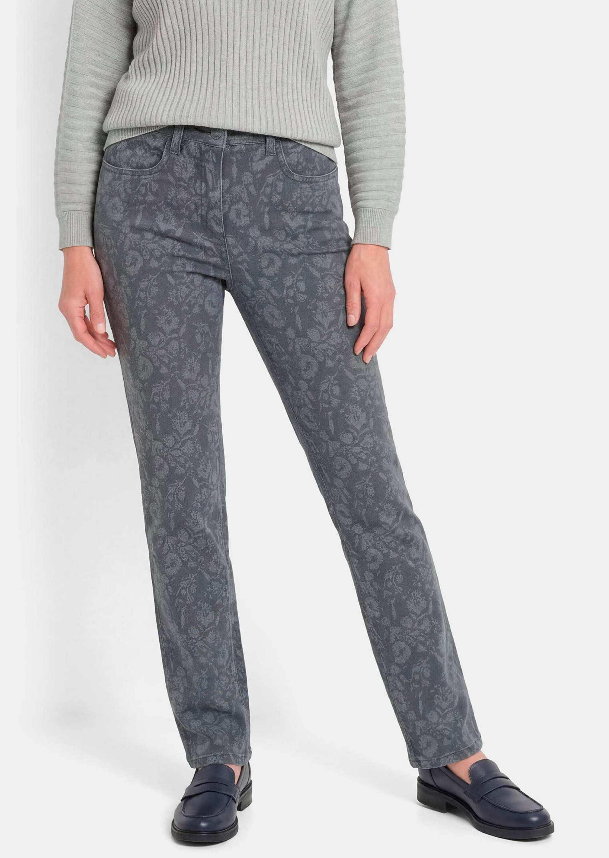 GOLDNER Regular-fit-Jeans »Slim Fit Jeans LOUISA mit Blumendruck« modischer ton in ton Print