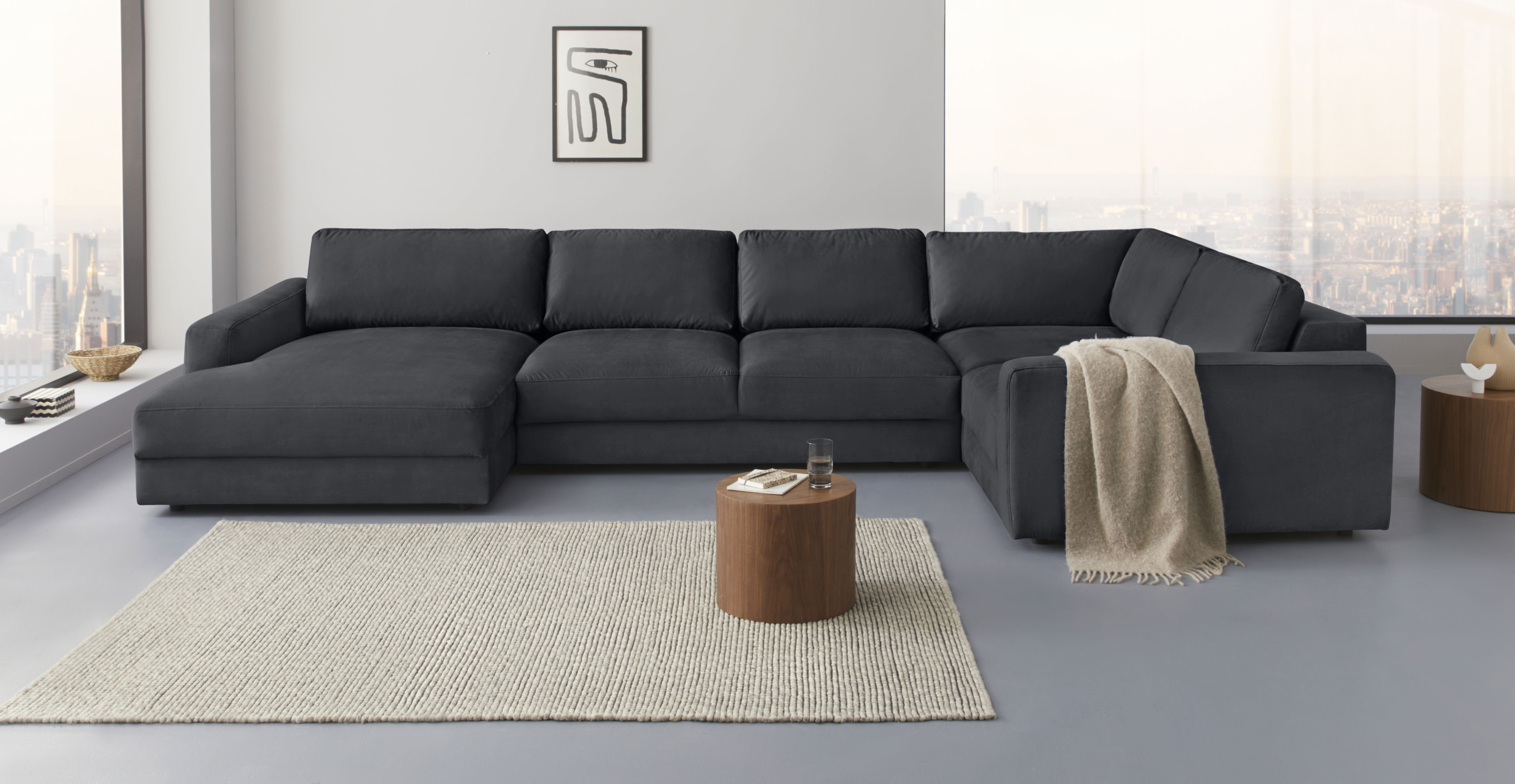Home affaire Wohnlandschaft "Bloomfield, Mega Polsterprogramm, Breite 405cm, viel Platz, U-Form" mit extra tiefer Sitzfläche, wahlweise mit Sitztiefenverstellung