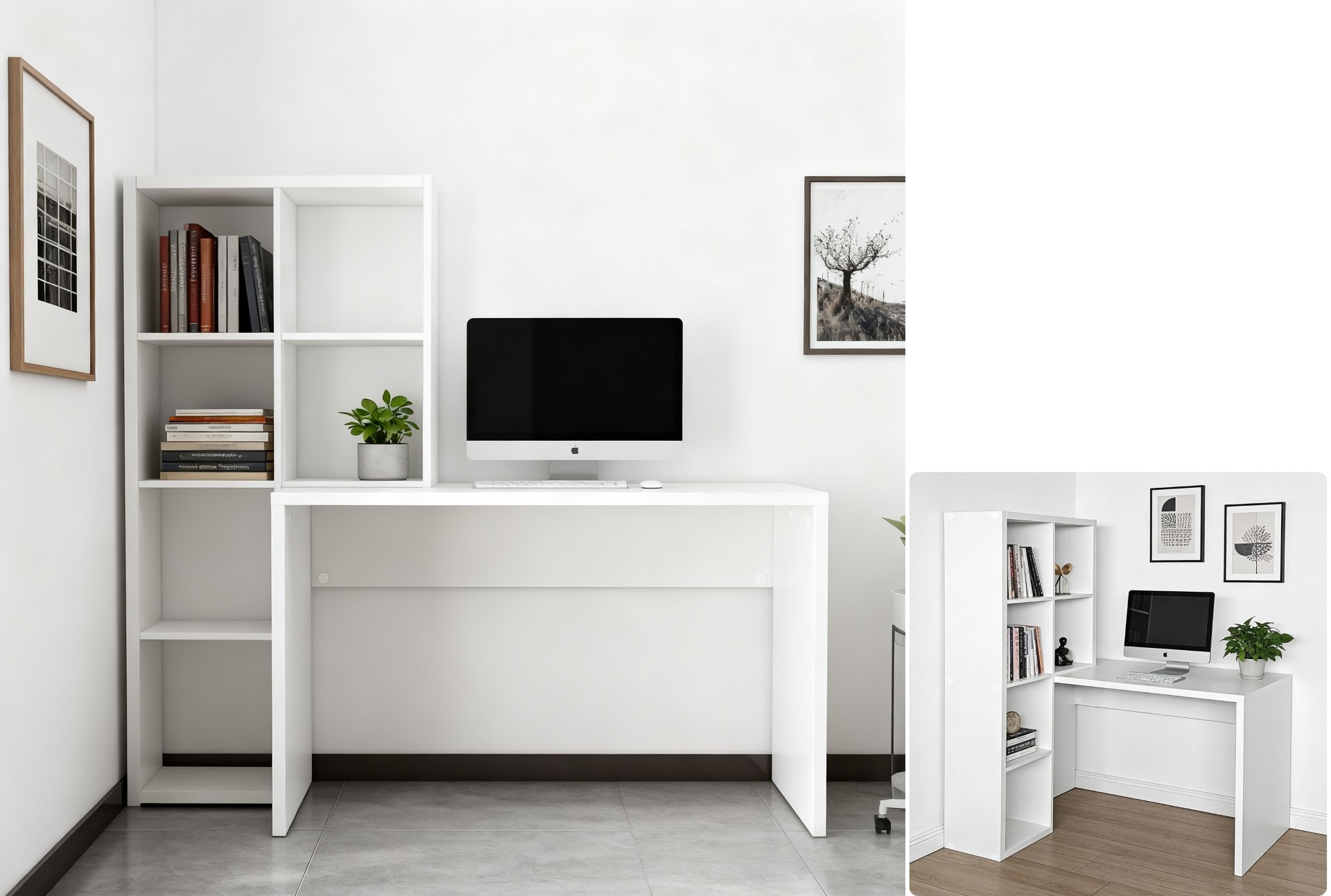 INOSIGN Regal-Schreibtisch »Triest, Computertisch mit Raumtrenner, Breite 156 cm« , Regalelement flexibel montierbar, 6 Fächer, Tischbreite 120 cm