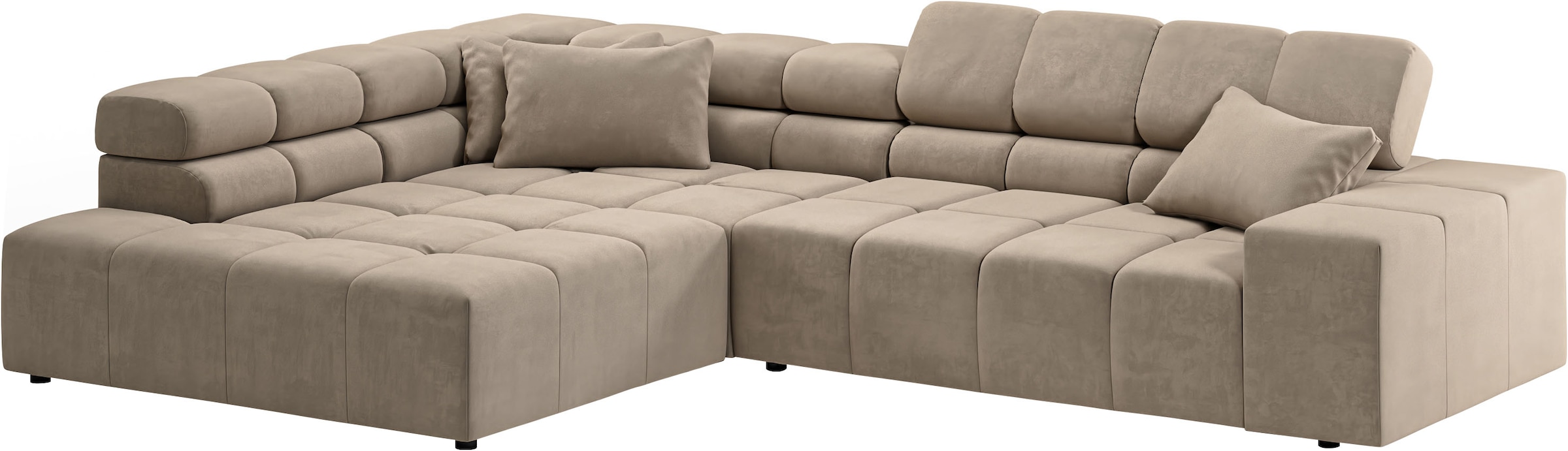 INOSIGN Ecksofa »Ancona incl. Kopfteilverstellung, Zierkissen Breite 319cm, L-Form«, wahlweise motorische Sitztiefenverstellung, auch in Cord + Easy Care