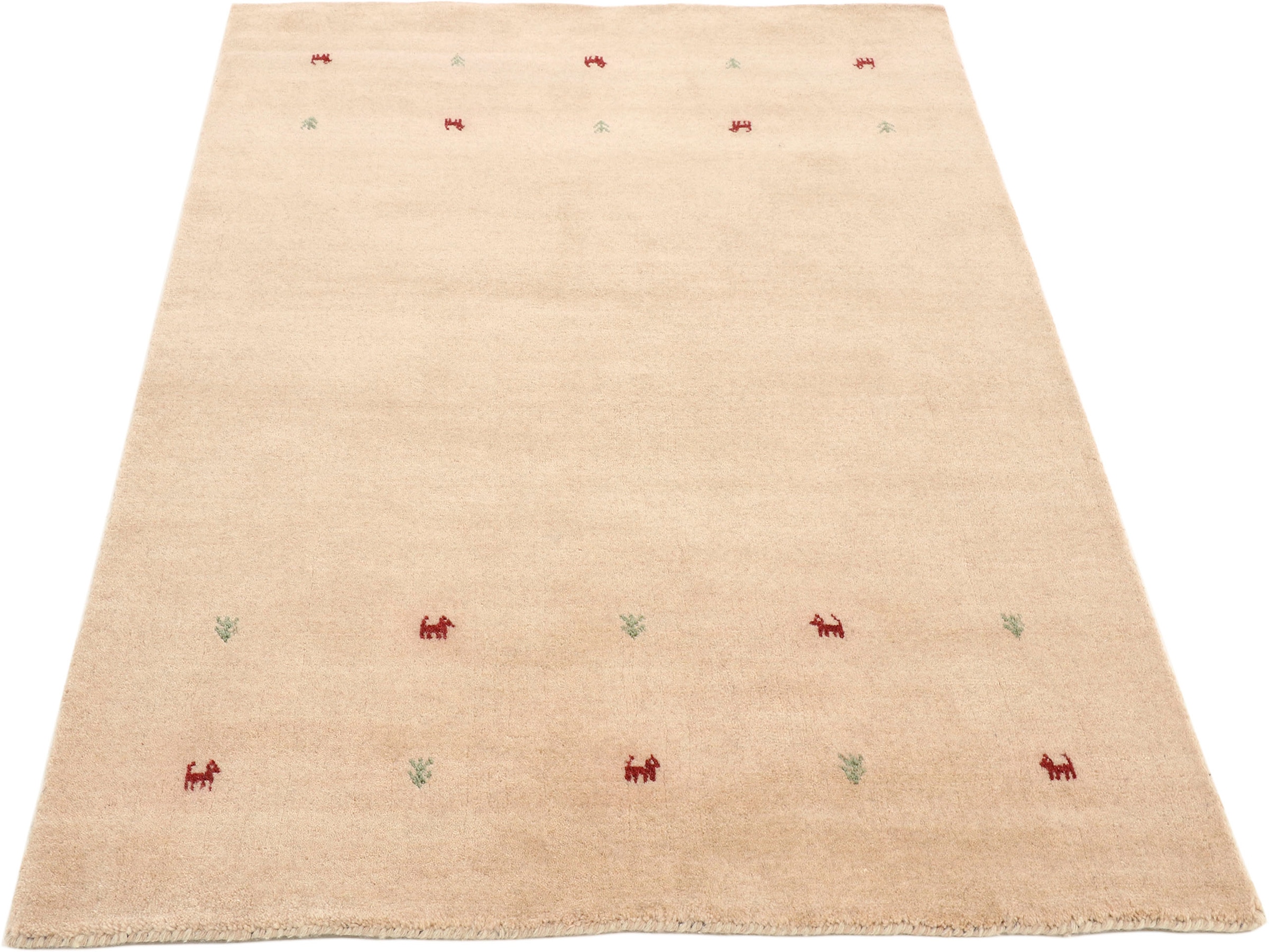 carpetfine Wollteppich »Gabbeh Uni, auch als Läufer erhältlich«, rechteckig, 15 mm Höhe, reine Wolle, handgewebt, Gabbeh Loom Tiermotiv, große Farbauswahl