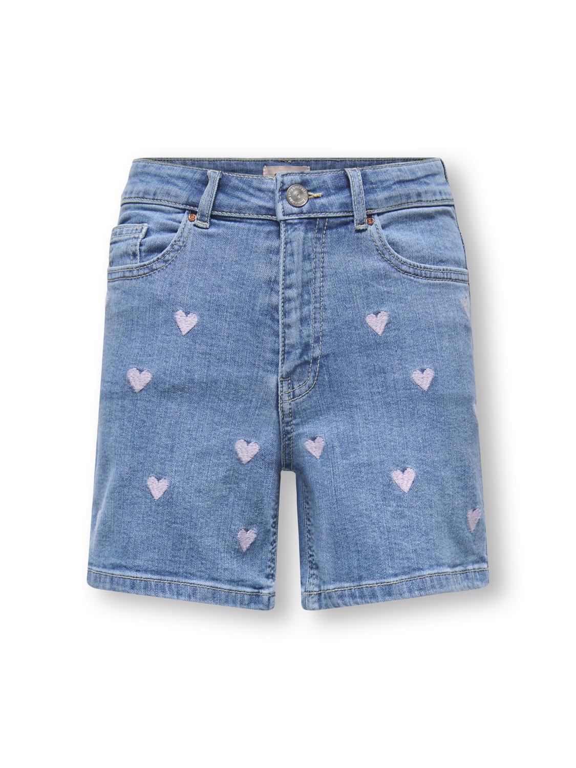 Kids Only Jeansshorts "Kogjuicy Heart Emb Shorts Dnm" Mit Allover-Stickerei