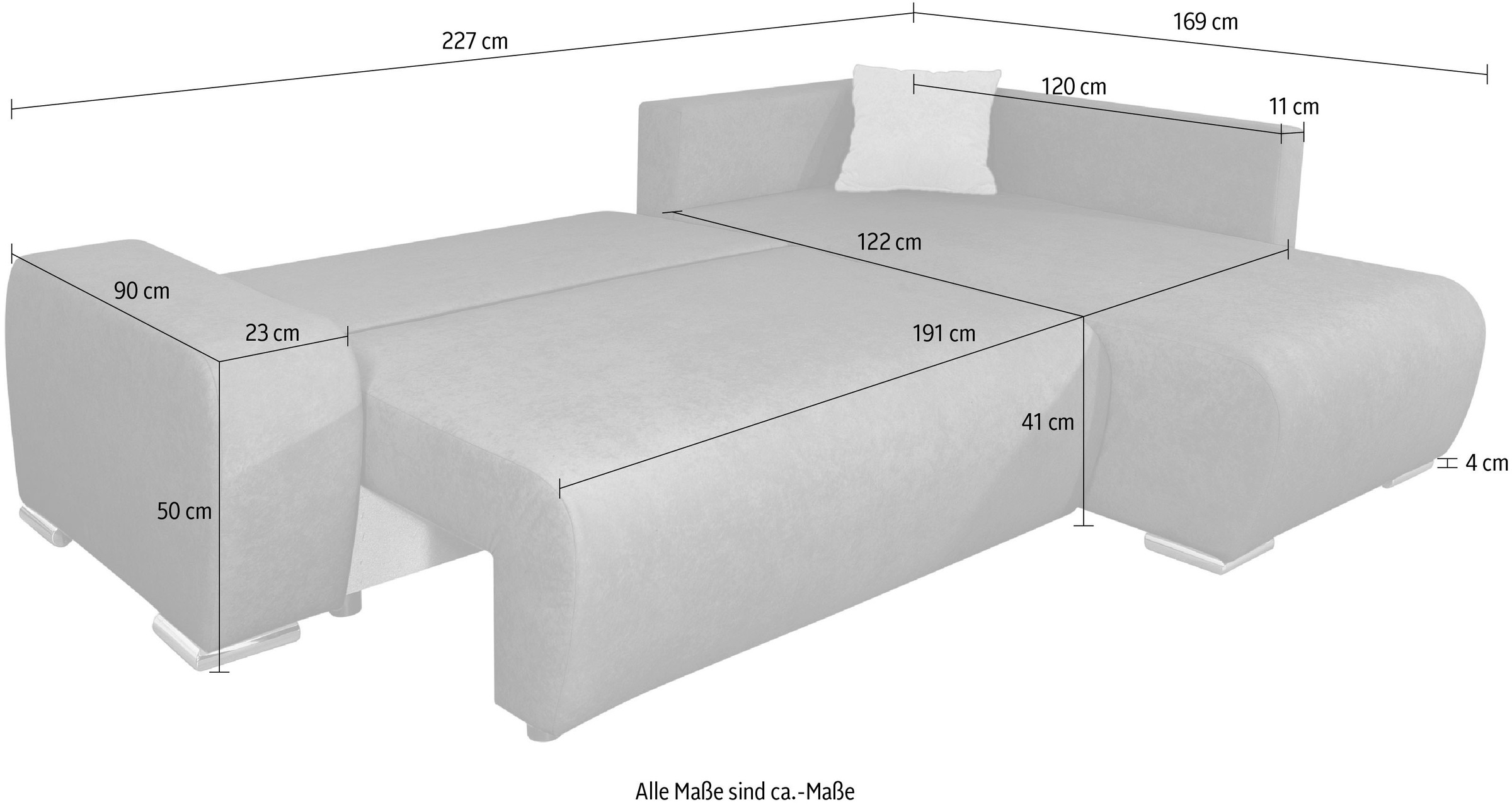 COLLECTION AB Ecksofa »Poppy, L-Form, Breite 227 cm mit Schlaffunktion«