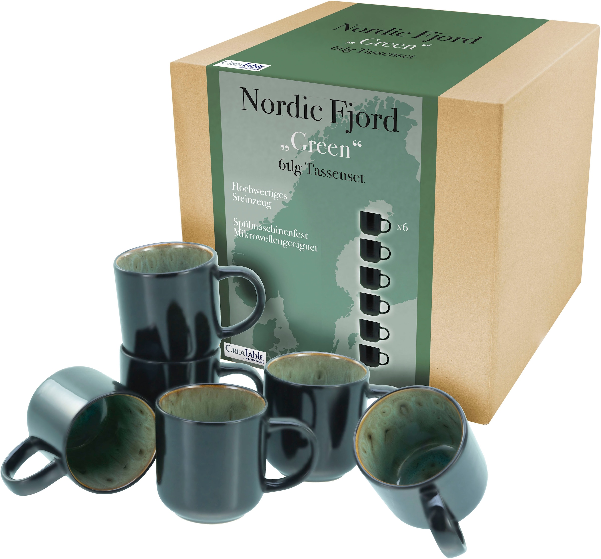 CreaTable Becher "Nordic Fjord", (Set, 6 tlg.), Kaffeebecher, Tassen Set, 6-teilig, 285 ml