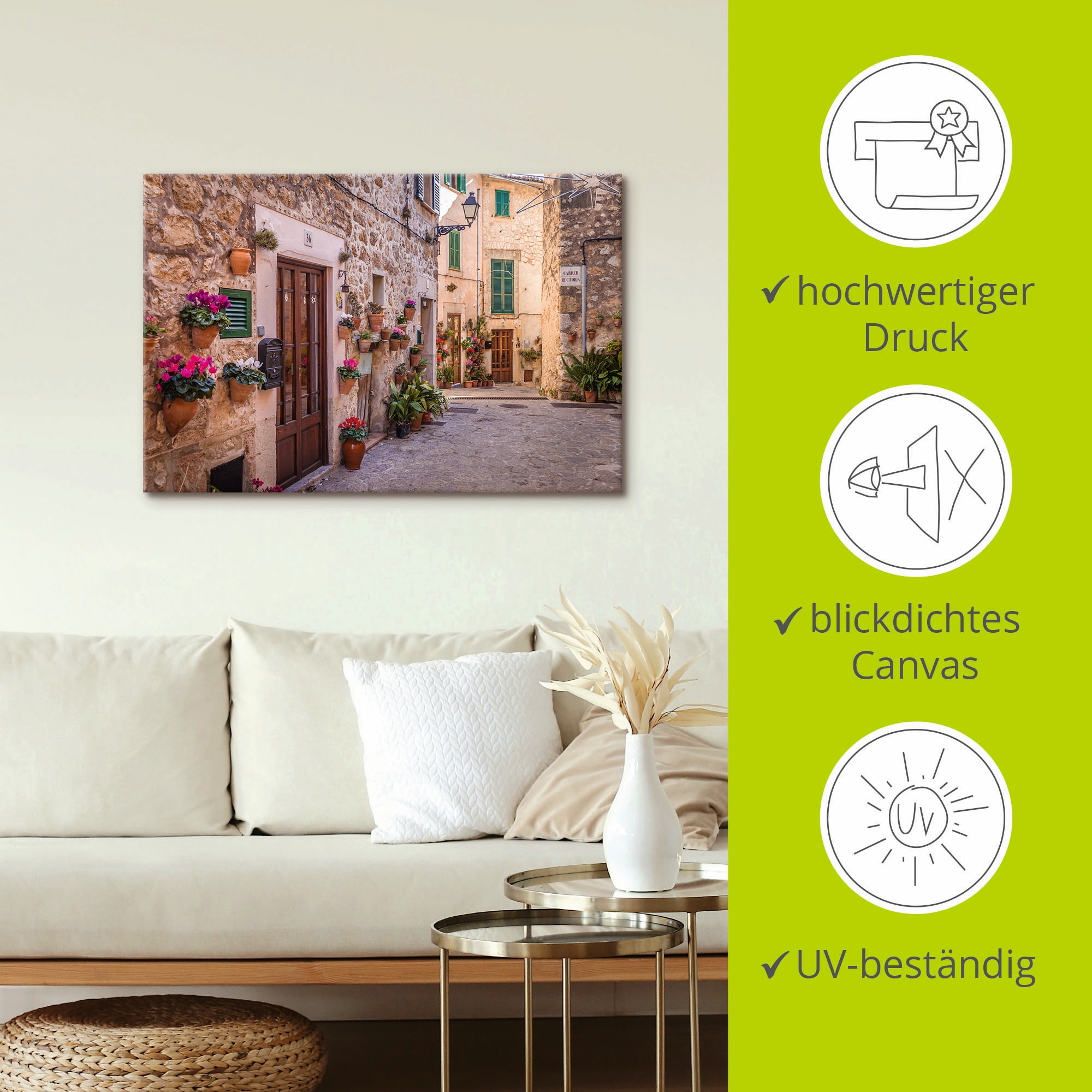 Artland Leinwandbild »Altstadtgasse in Valldemossa II«, Mallorca, (1 St.), auf Keilrahmen gespannt