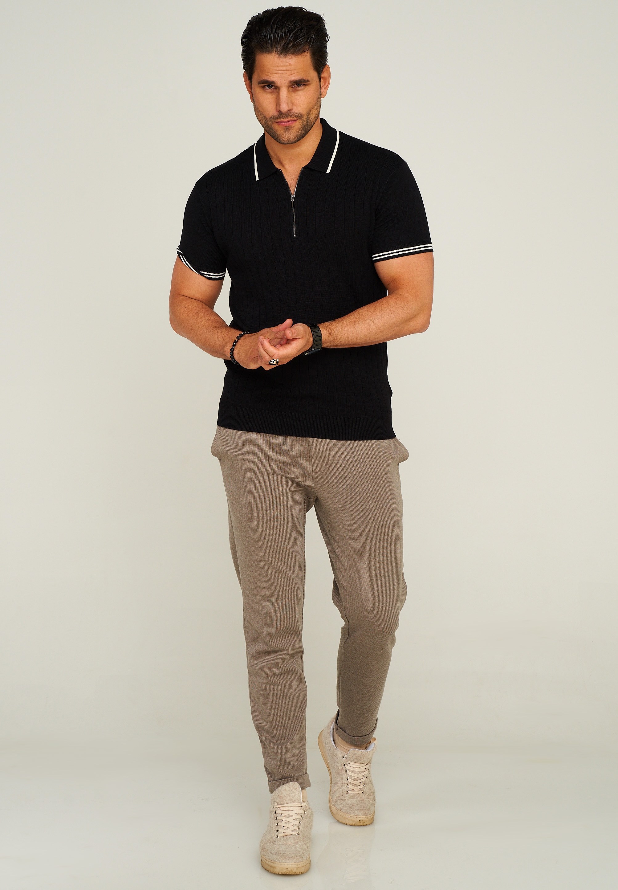 behype Poloshirt "ZIP KNIT-POLO", mit Reißverschluss günstig online kaufen