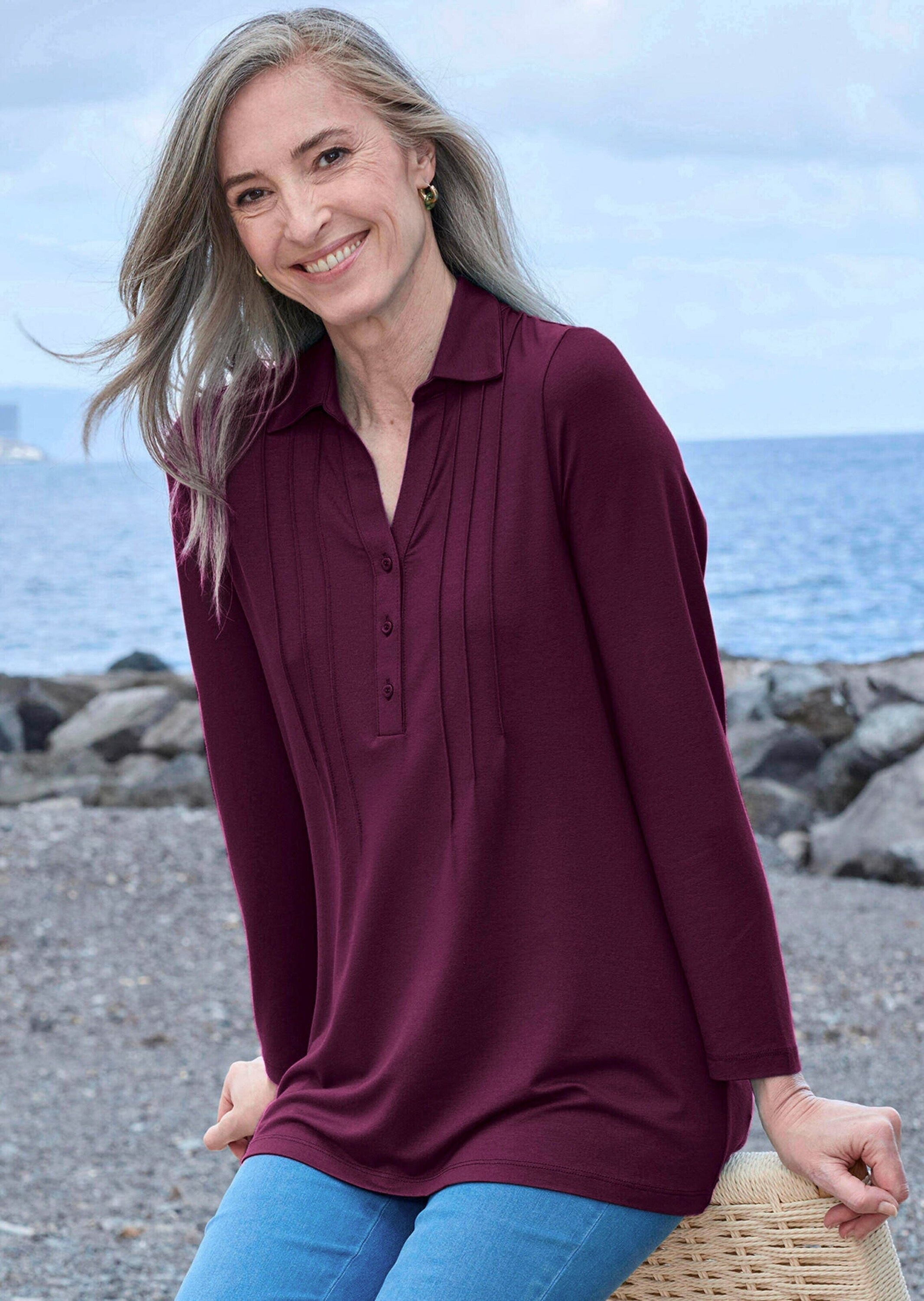 GOLDNER Langarmshirt »Kurzgröße Tunika aus Viskose-Jersey«
