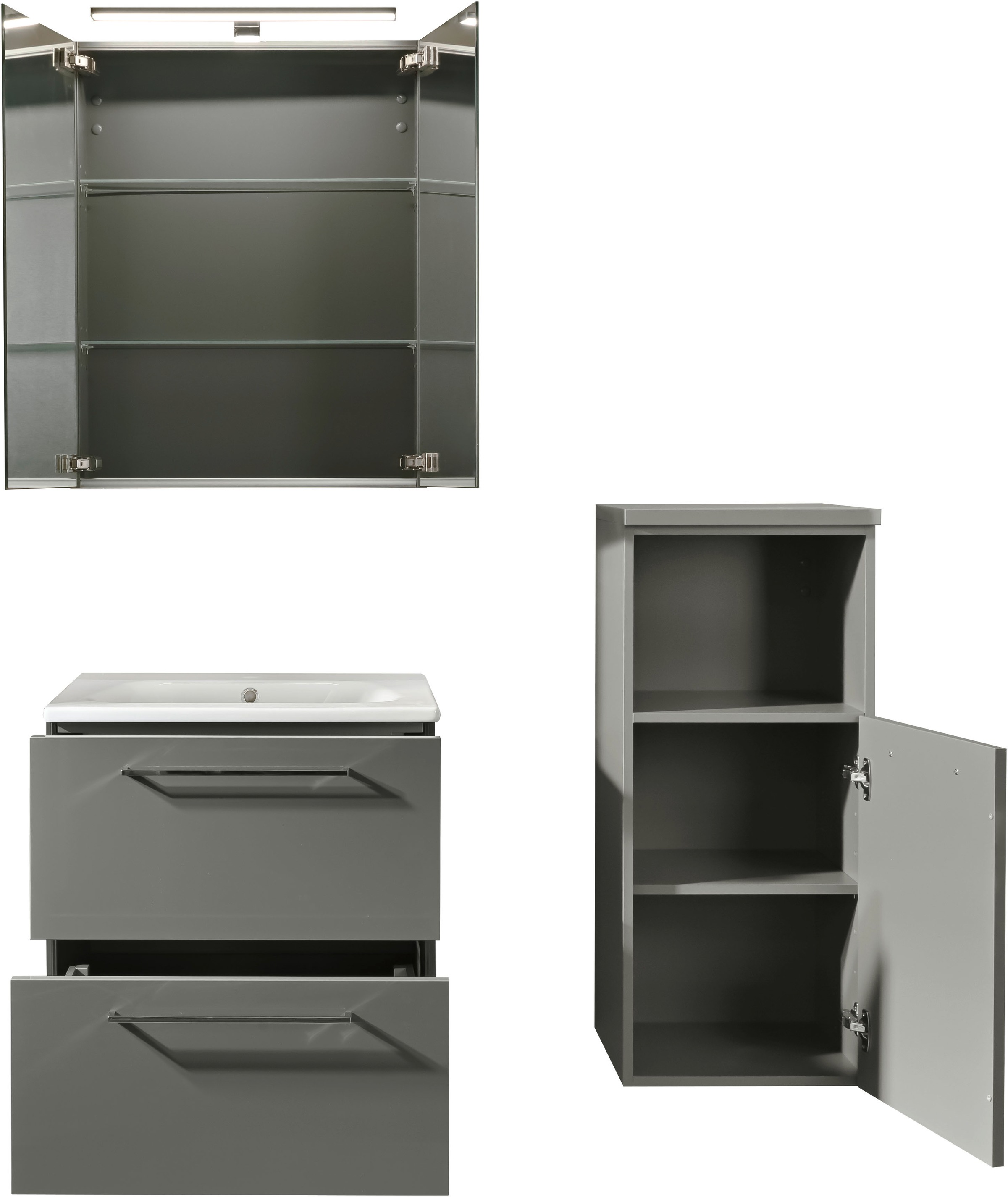 Nolte SPA Badmöbel-Set »Lux - Badmöbel-Set« Komplett-Set, Spiegelschrank, Keramikbecken, Waschtisch 2 Auszüge, LED, erw., li/re, 3 Stk. tlg.