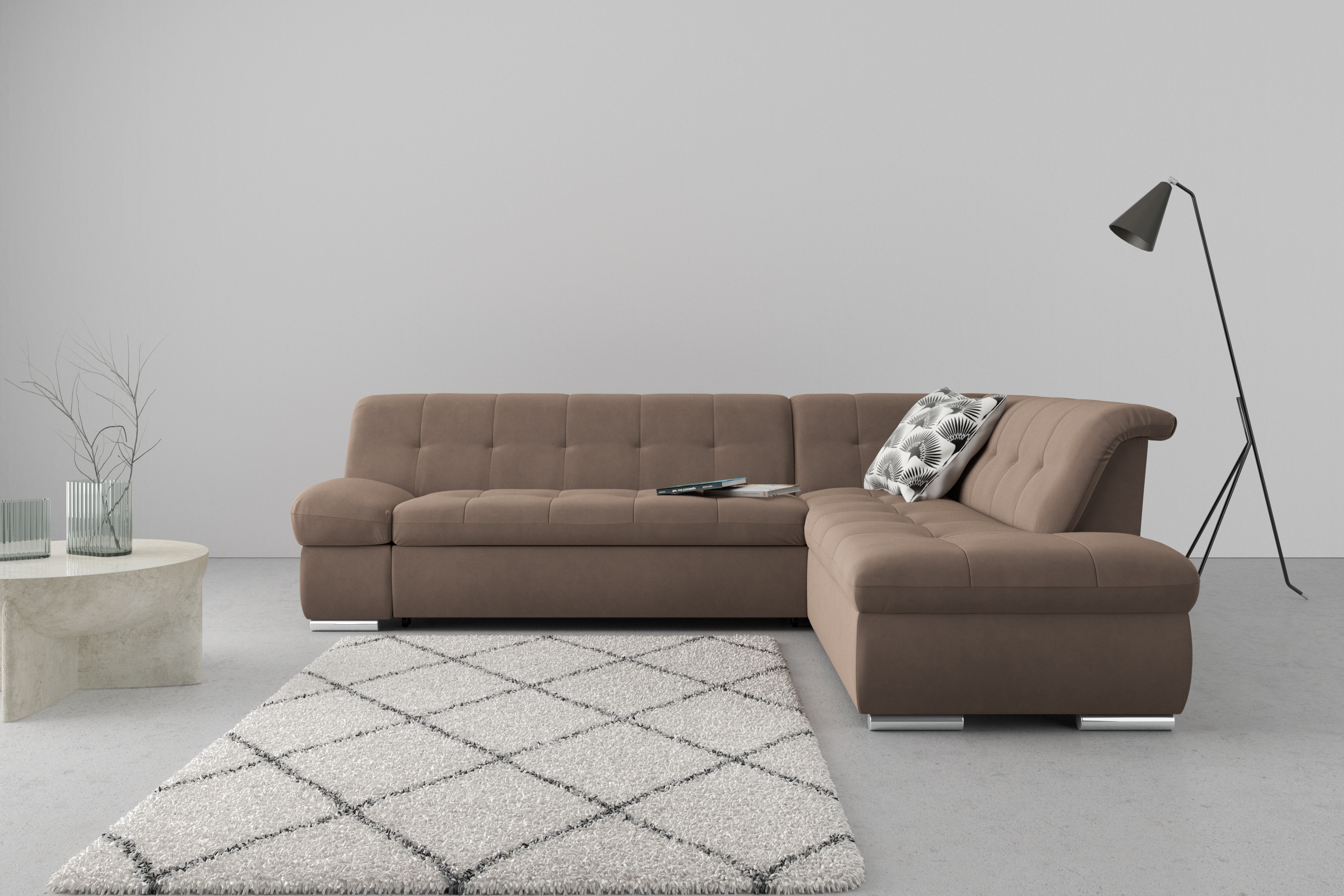 DOMO collection Ecksofa "MONA 271x213 cm, modern und komfortabel" whlw. mit Bett- und Armlehnfunktion, L-Form