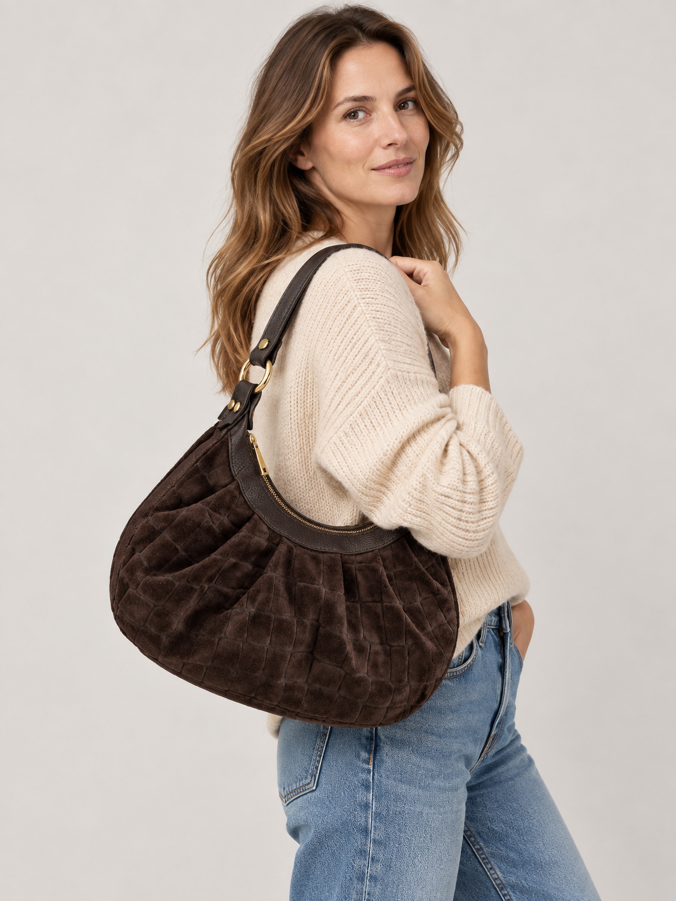 COLLEZIONE ALESSANDRO Henkeltasche »Artis« Croco-Velours, genarbtes Glattleder, Made in Italy