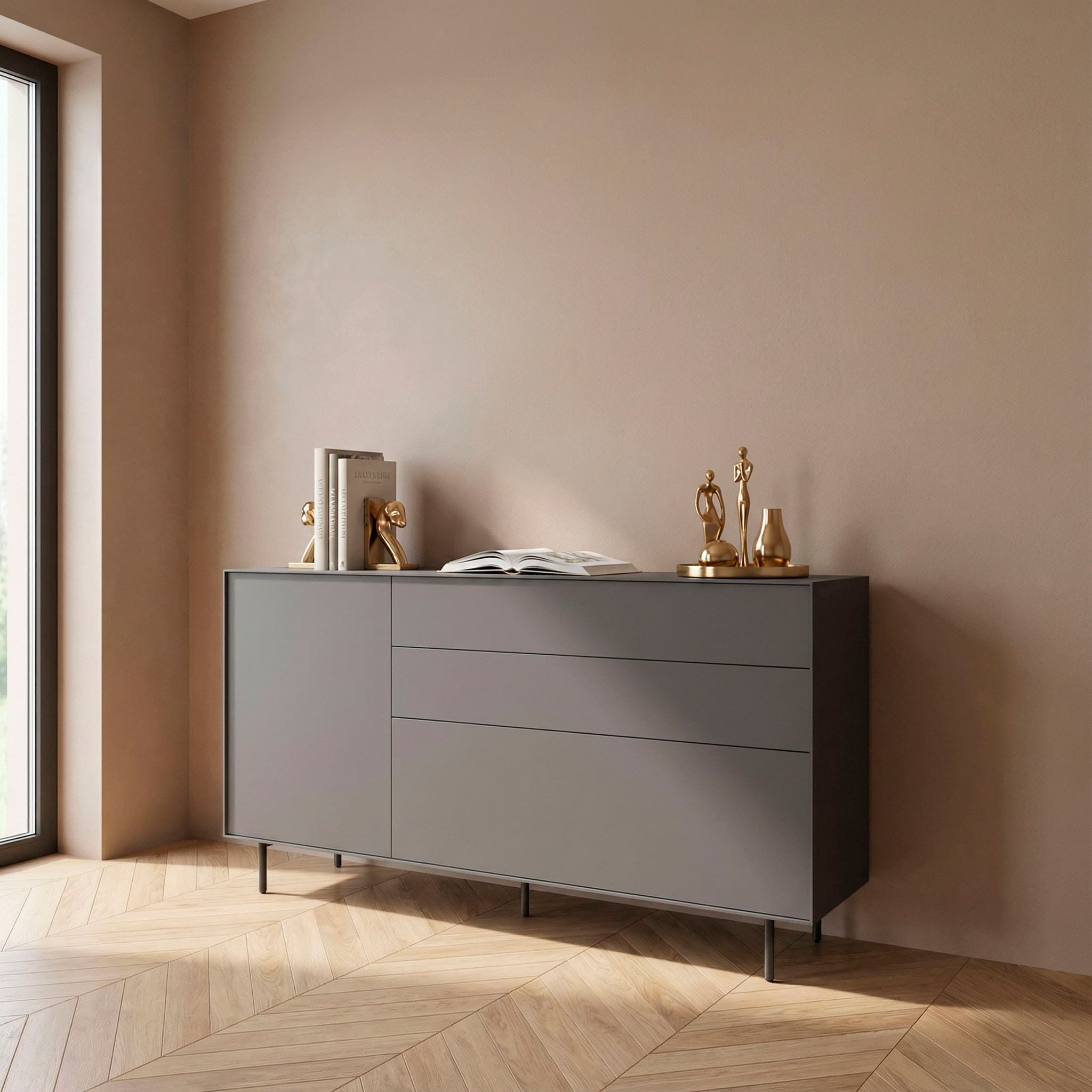 LeGer Home by Lena Gercke Sideboard "Essentials, Kommode, Anrichte, Kombikommode, Schrank mit Metallfüßen" Breite: 111 cm, UV lackiert, Push-to-open-Funktion